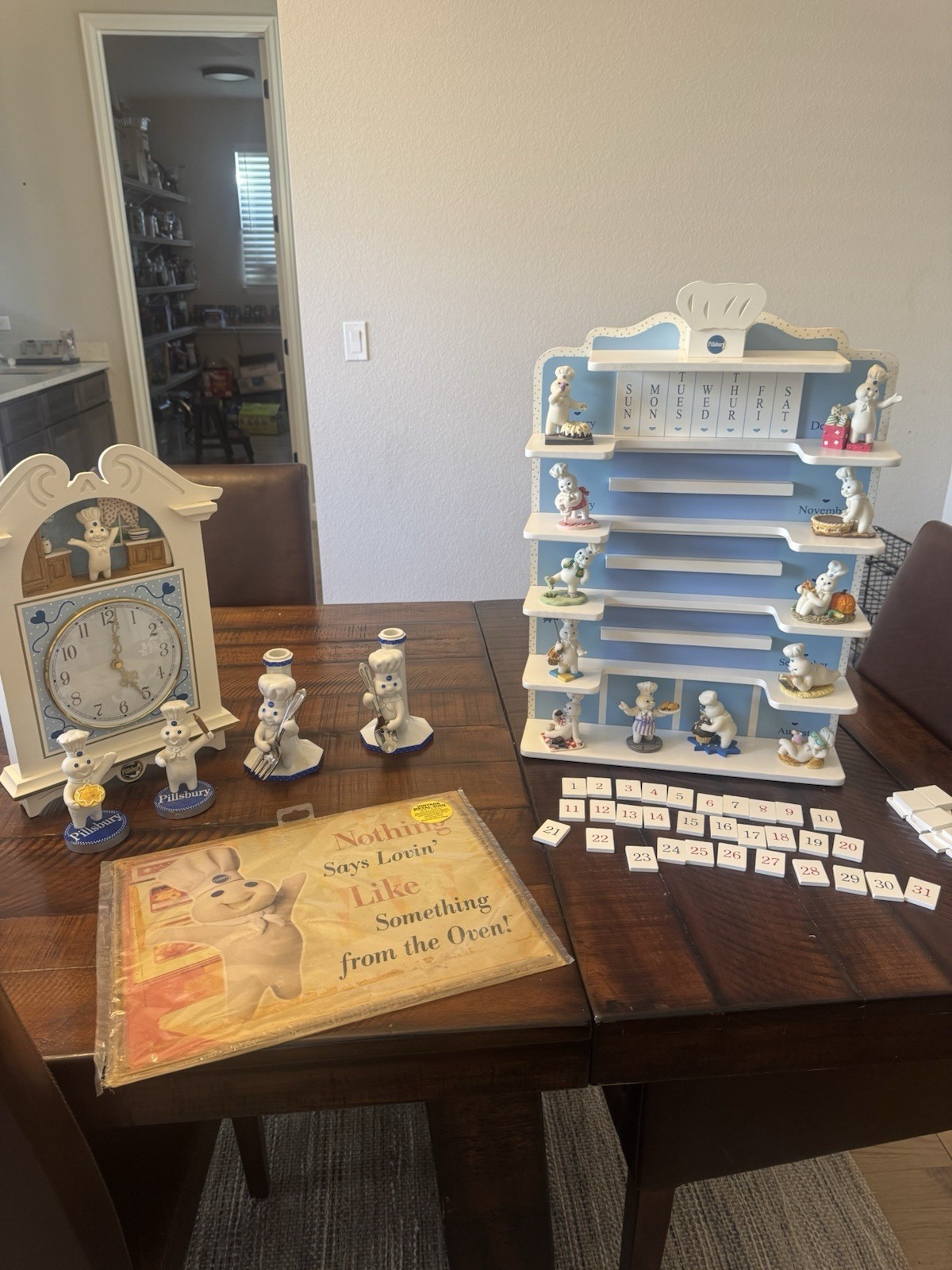 Pillsbury Doughboy Vintage Lot - Clock, Figurines, Perpetual Calendar, Candle 