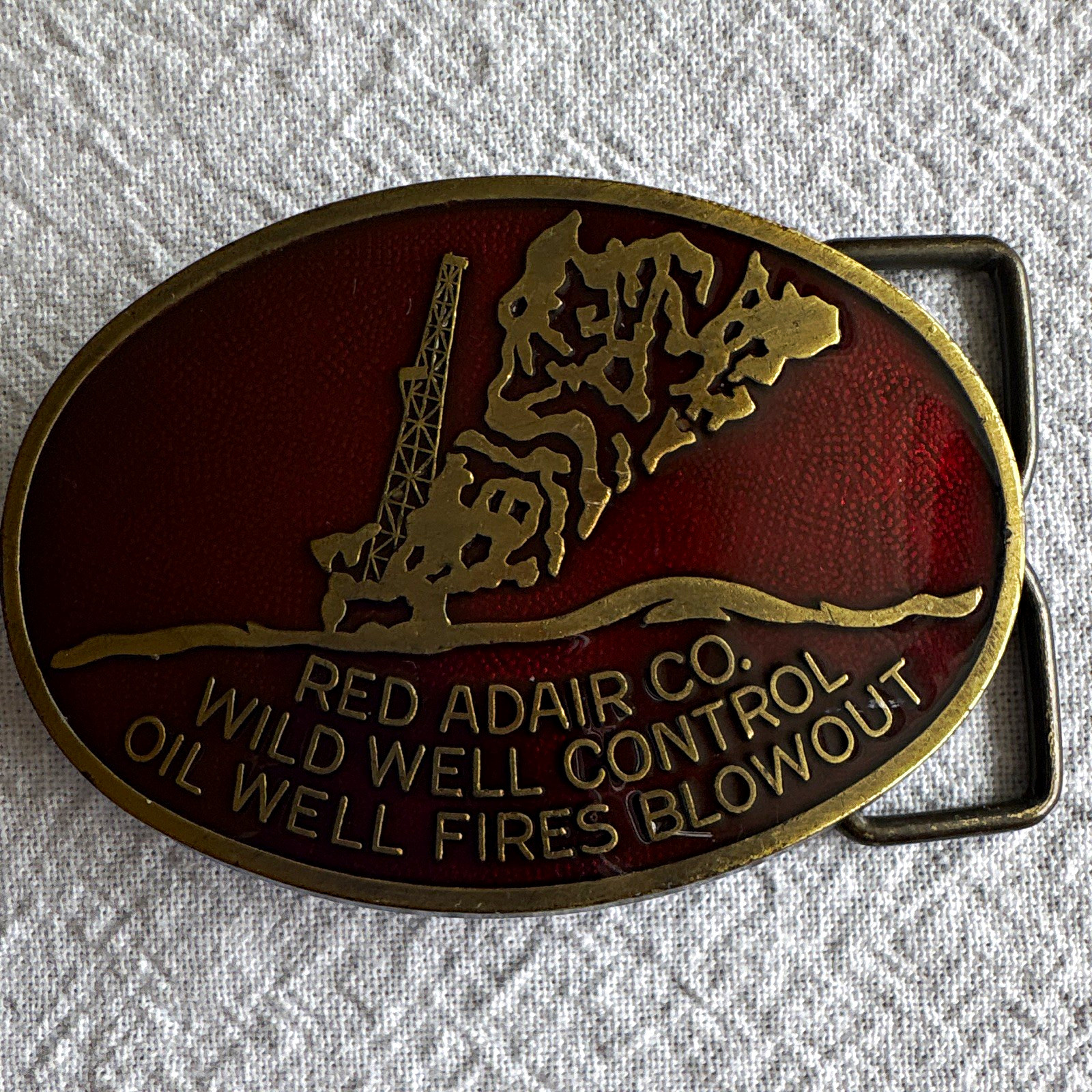 Vintage 1970s Red Adair Wild Well Control RJ Roberts Oilfield Gas Fires Buckle