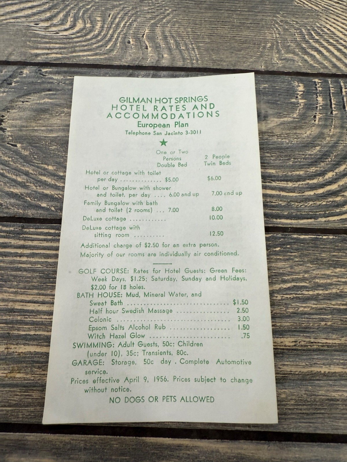 Gilman Hot Springs Hotel Rates & Accommodations Paper