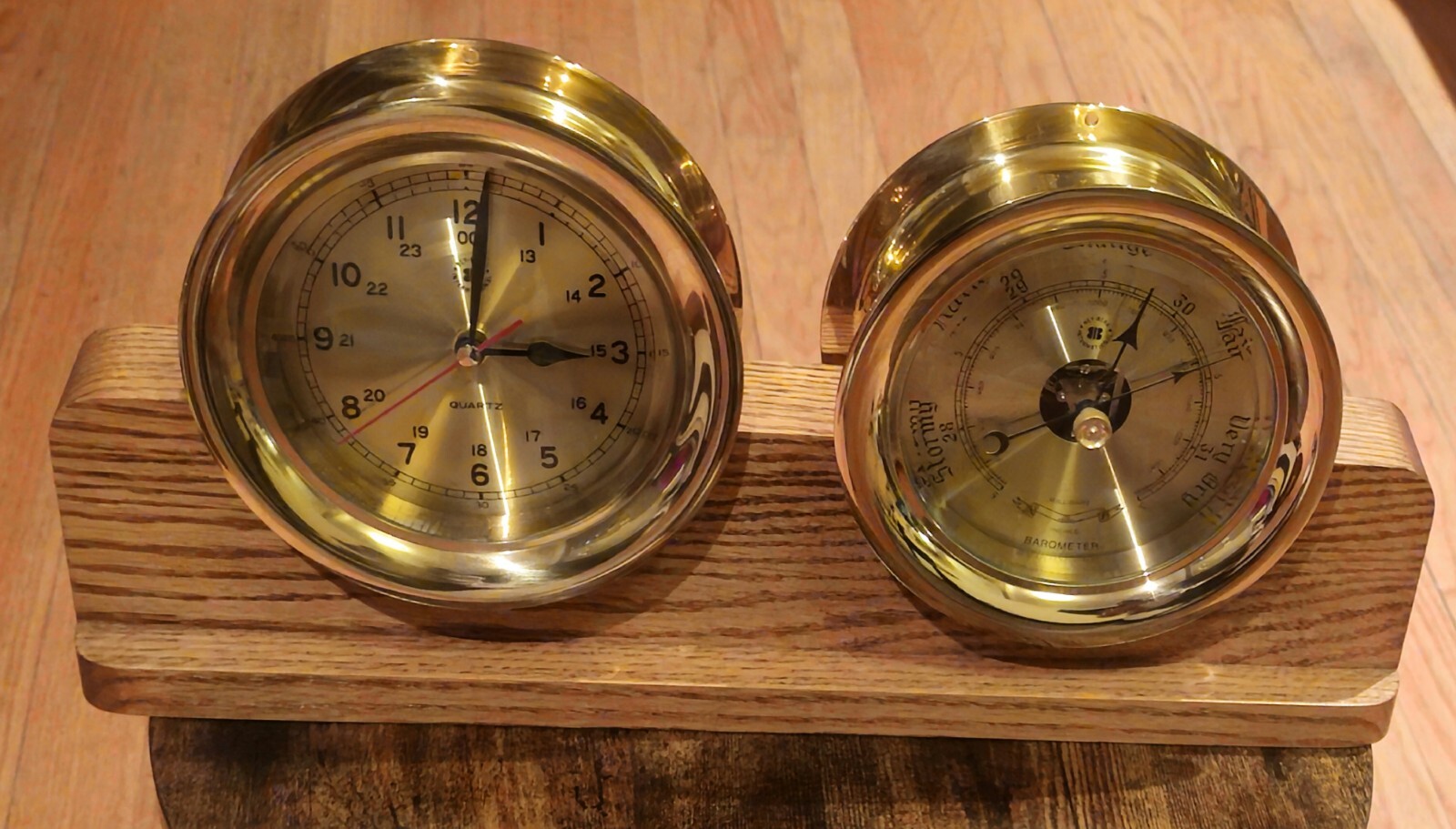 Bey Berk International Ships Clock & Barometer W/Wooden Stand 