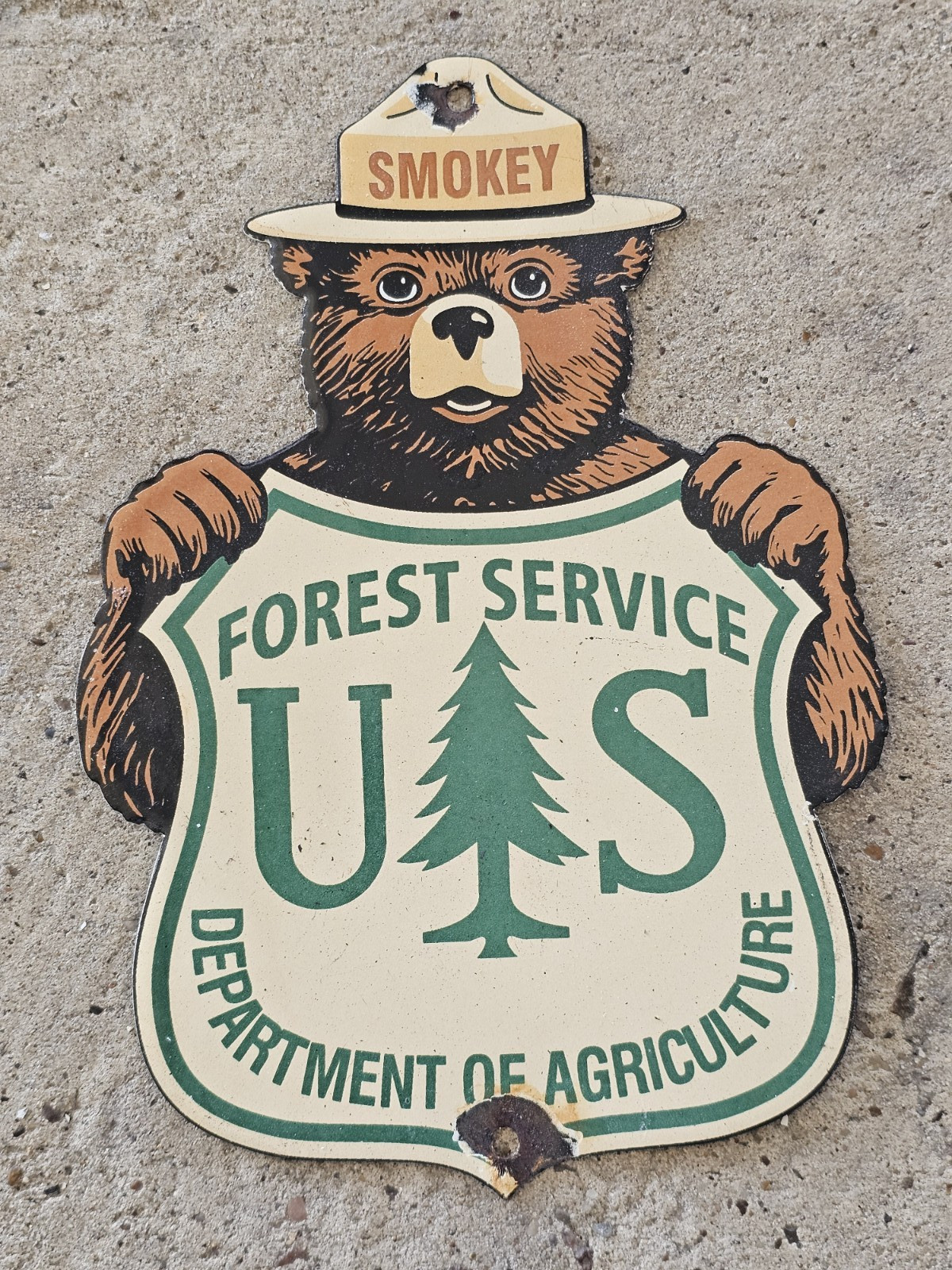 ORIGINAL 1950\'S VINTAGE SMOKEY USDA FOREST SERVICE PORCELAIN SIGN 10\