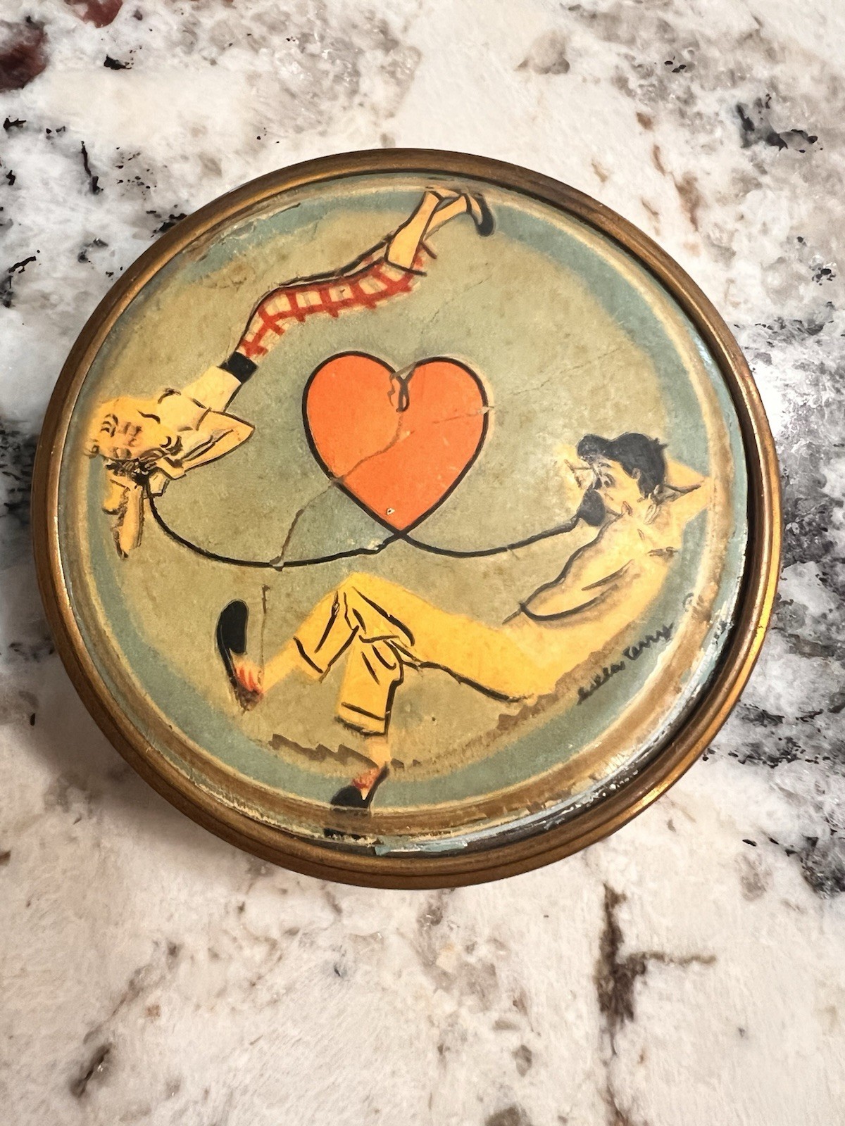 Vintage 1940-1950’s Signed Hilda Terry Teenagers In Love Compact, READ DETAILS