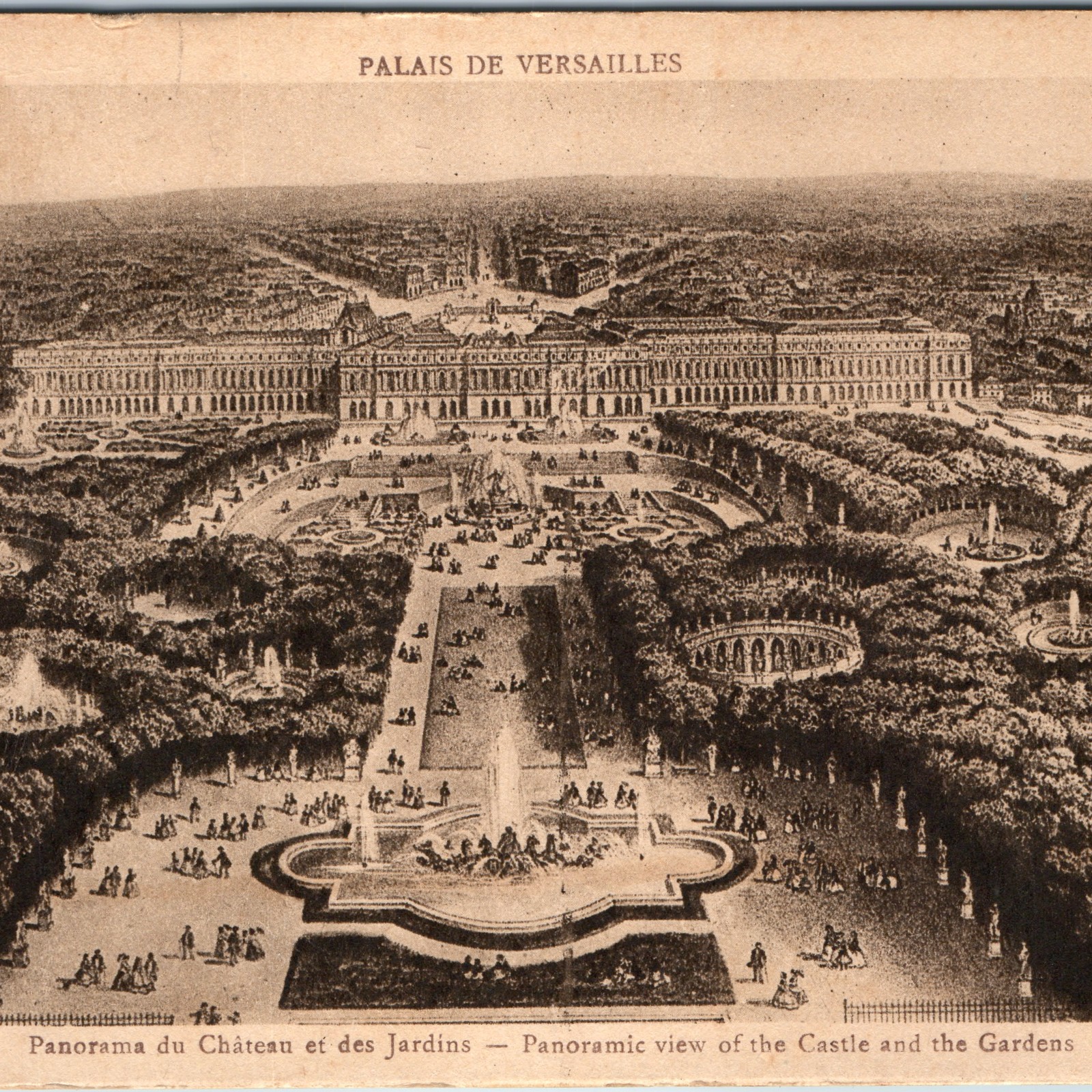 c1920s Palais de Versailles France Postcard Panorama Castle Gardens Fountain AP