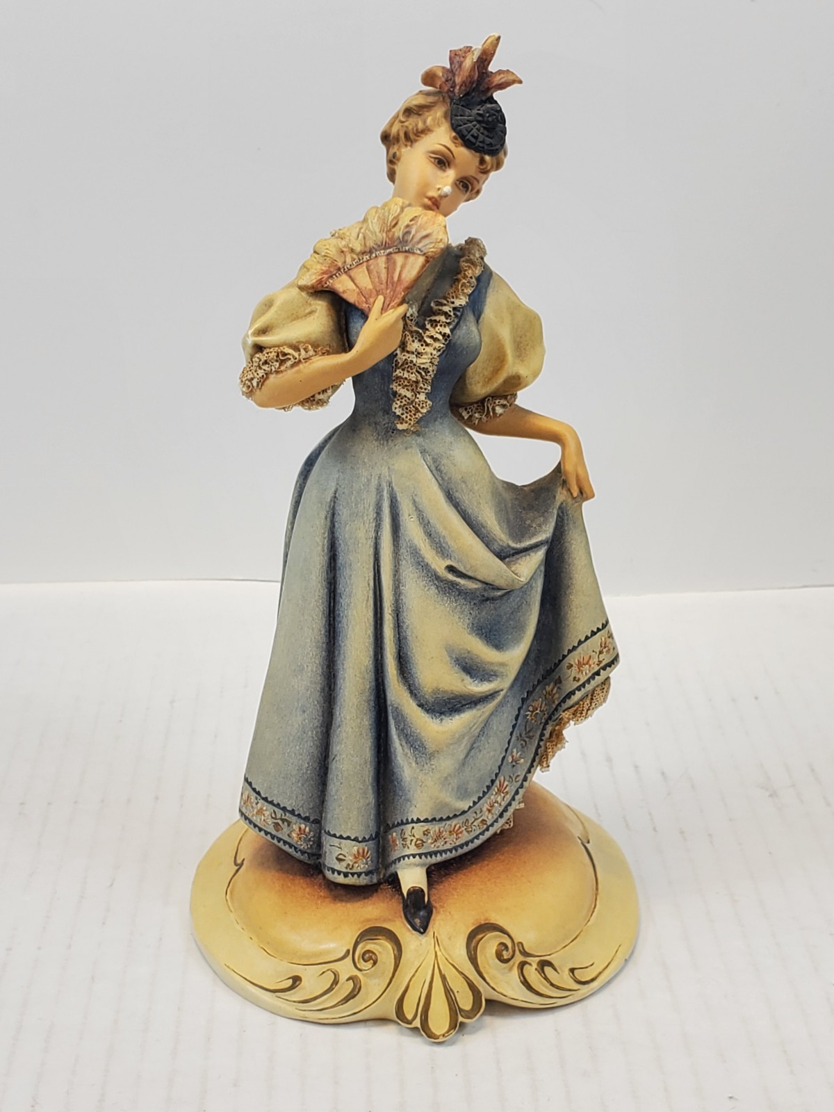Antonio Borsato Porcelain Figurine Woman With A Fan Antique Vintage With Lace