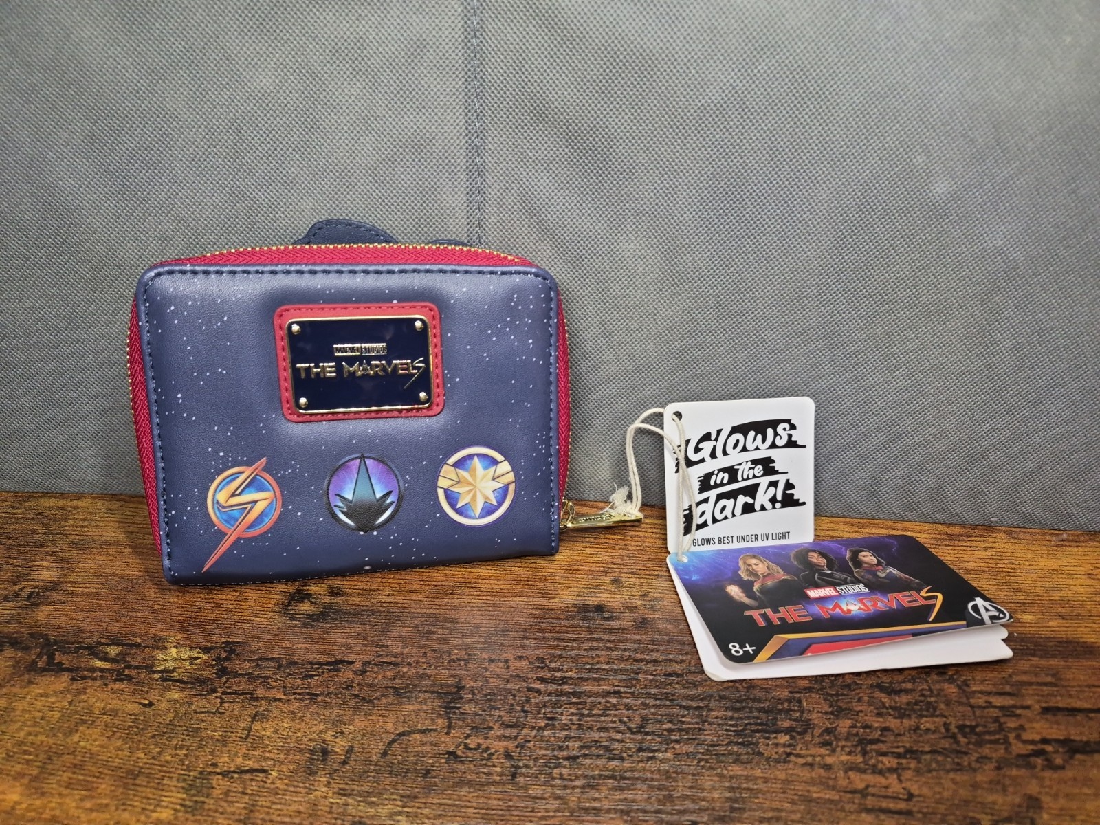 New Loungefly Marvel The Marvels Symbol Zip Around Wallet Glows in the Dark NWT