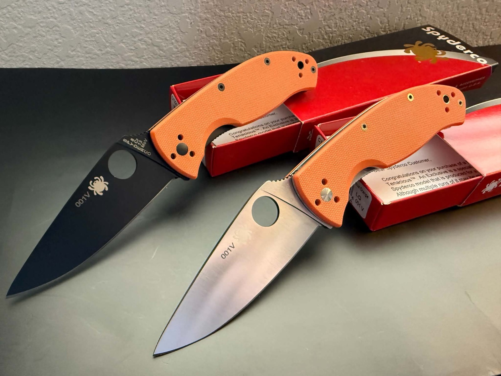 Spyderco TENACIOUS Holy Grail #001s SET Cutlery Shoppe C122GPOR & C122GPBOR