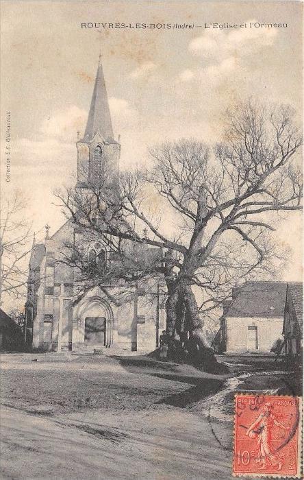 Old postcard 36 ROUVRES LES BOIS L\'EGLISE ET L\'ORMEAU (not current photo
