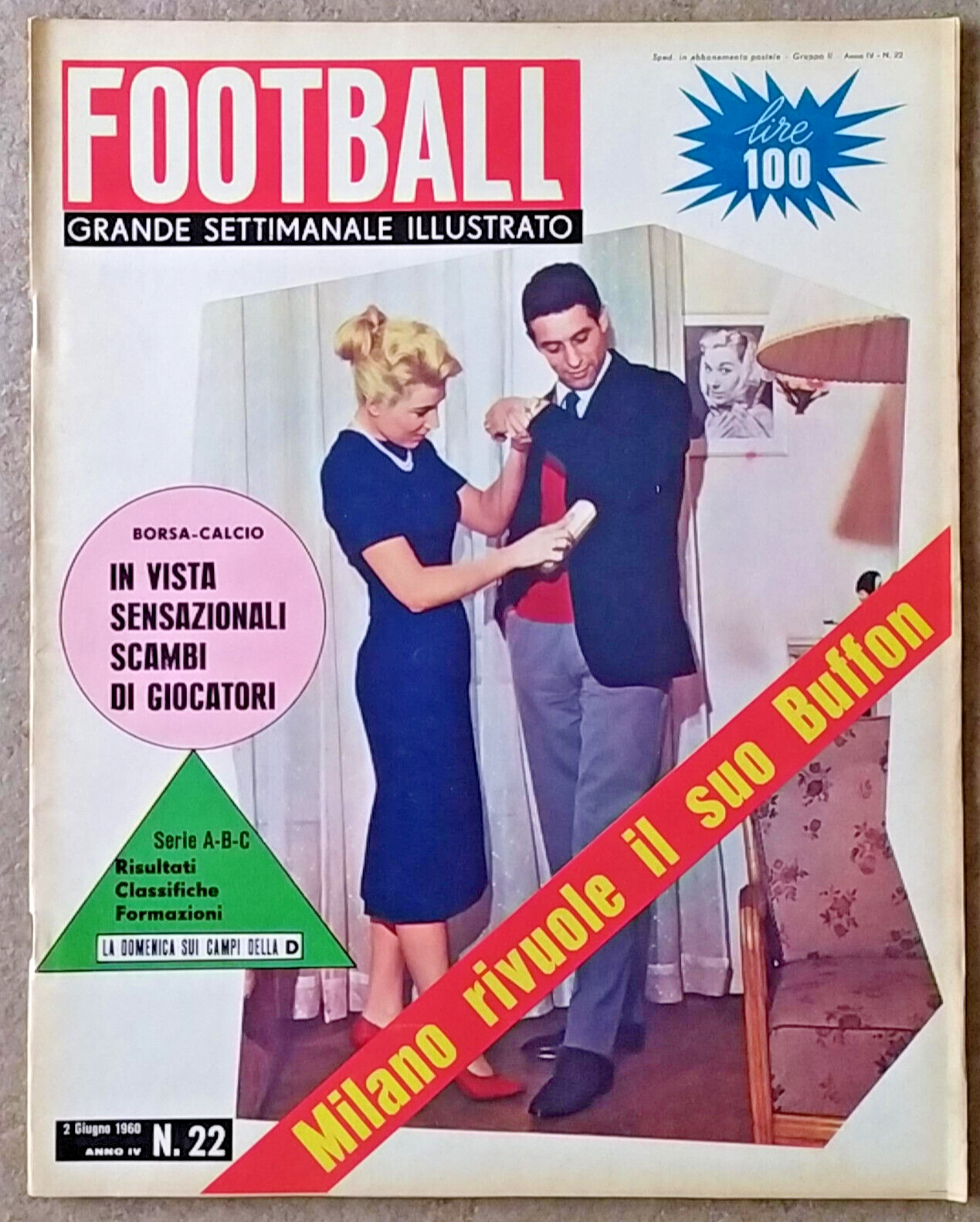 Vintage FOOTBALL Football Magazine 2-6-1960 Buffon Inter Juve Udinese Bologna