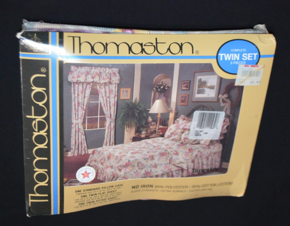 Vintage 1980's Thomaston Tapestry Twin Bed Sheet Set Full Fitted Pillow Case New