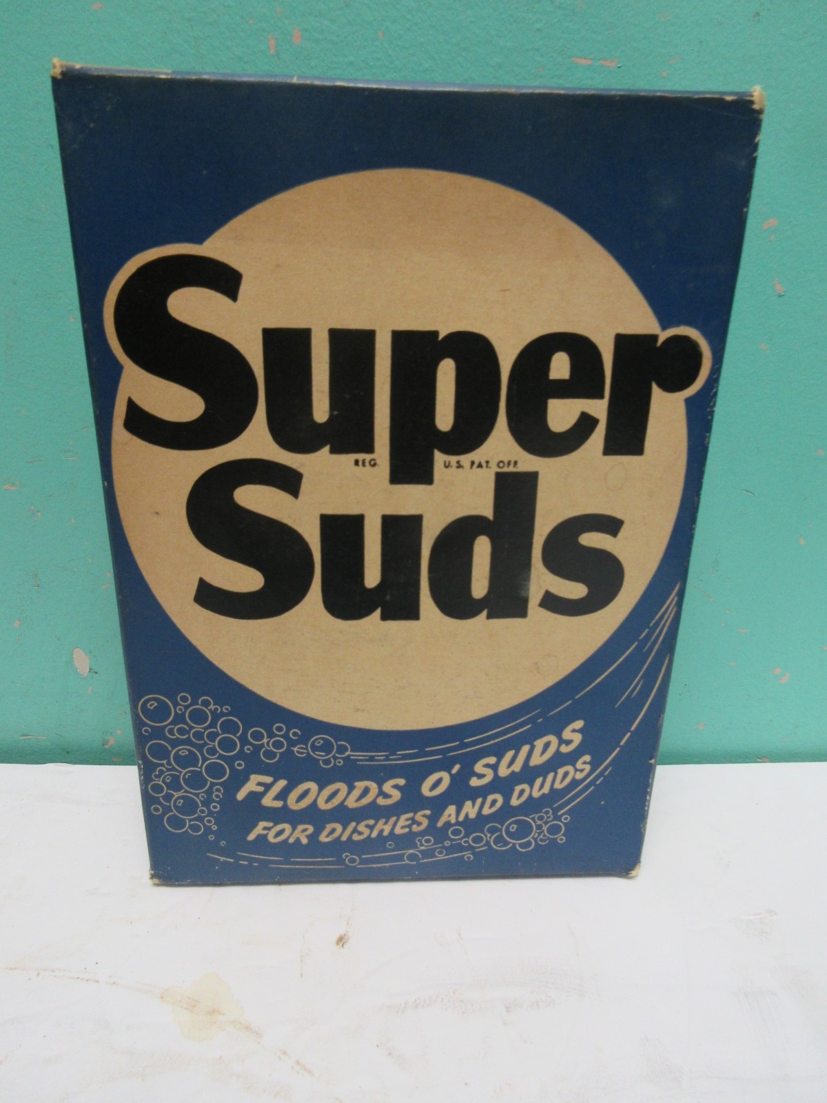 Vintage SUPER SUDS 1950's Laundry Detergent+ Soap FULL UNOPENED BOX Floods Suds