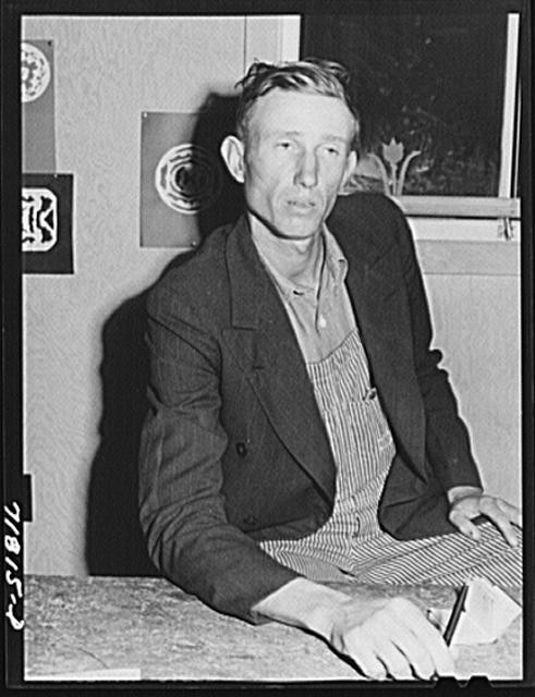 Photo:Woodville California 1930s Man in Overalls Indoor Portrait FSA
