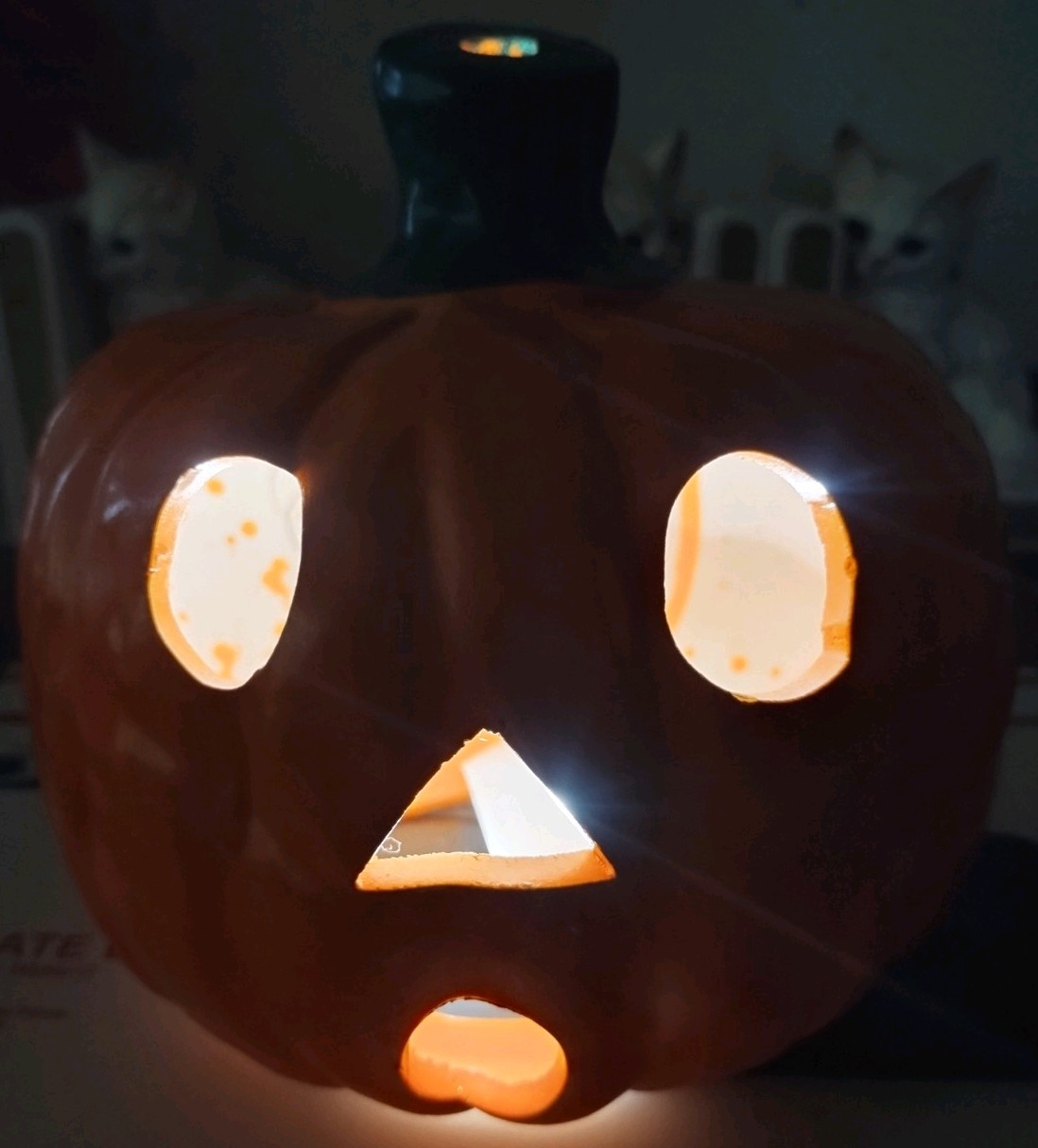 Vintage Halloween Ceramic Pumpkin Jack O lantern Luminary Candle BOO FACE Cute🎃