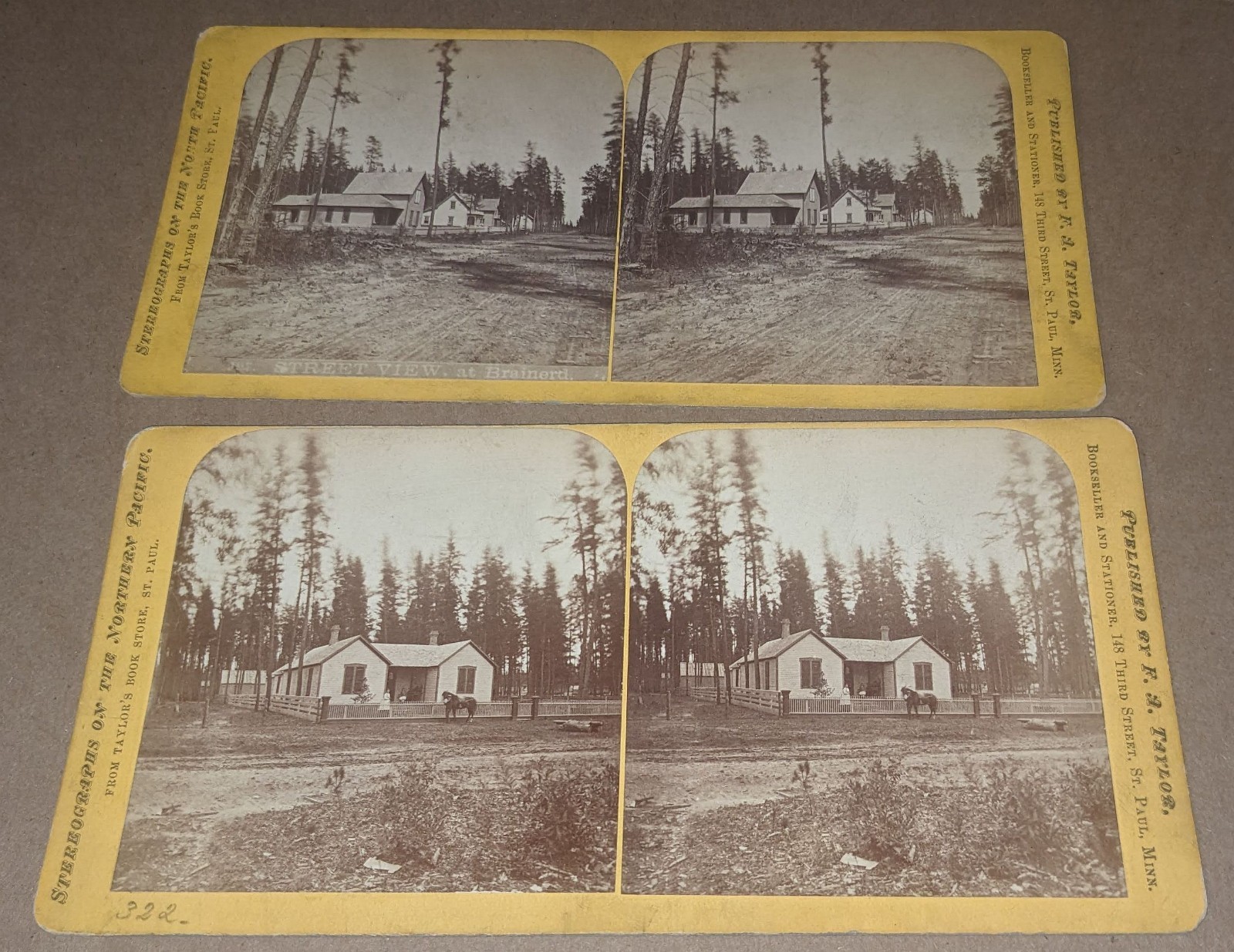 2 Taylor Brainerd Minnesota Stereoviews Street View & Residence Col R M Newport