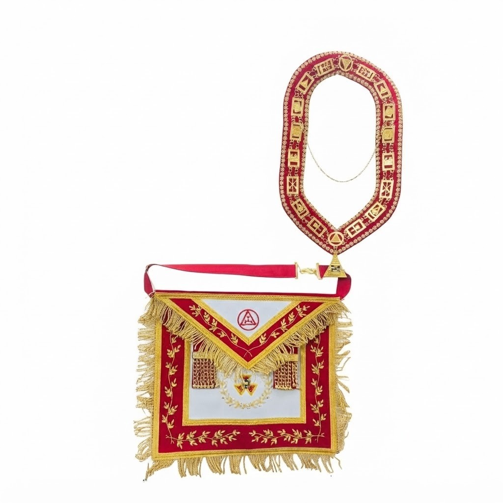 MASONIC ROYAL ARCH PHP PAST HIGH PRIEST APRON WITH COLLAR & JEWEL RED