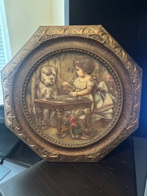 VINTAGE 1970's SCULPTURED ARTINI ENGRAVING HandPainted SIGNED NUMBERED GIRL DOG