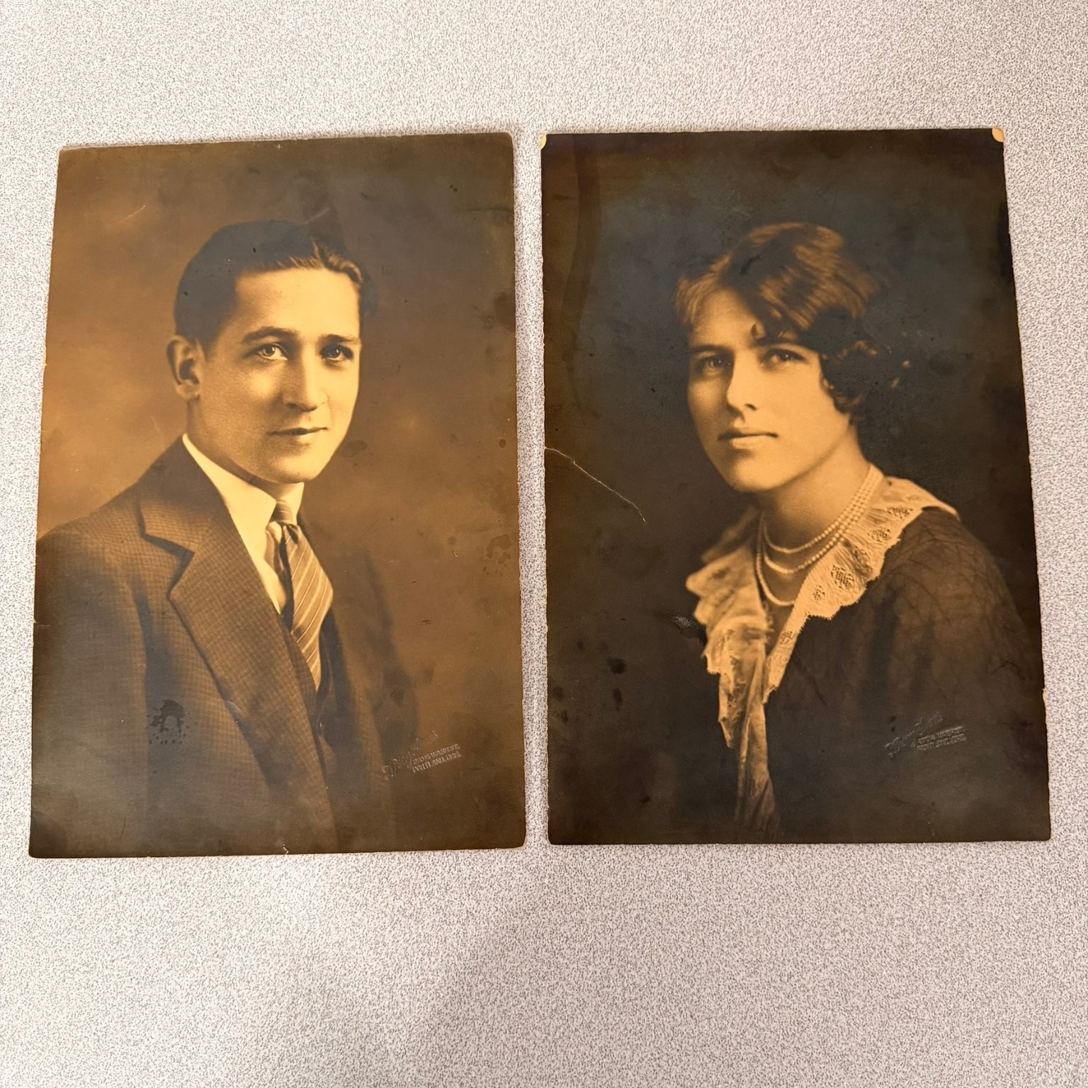 1920s Studio Portrait Silver Gelatin Print Lot 2 Man Woman Portland OR Pair