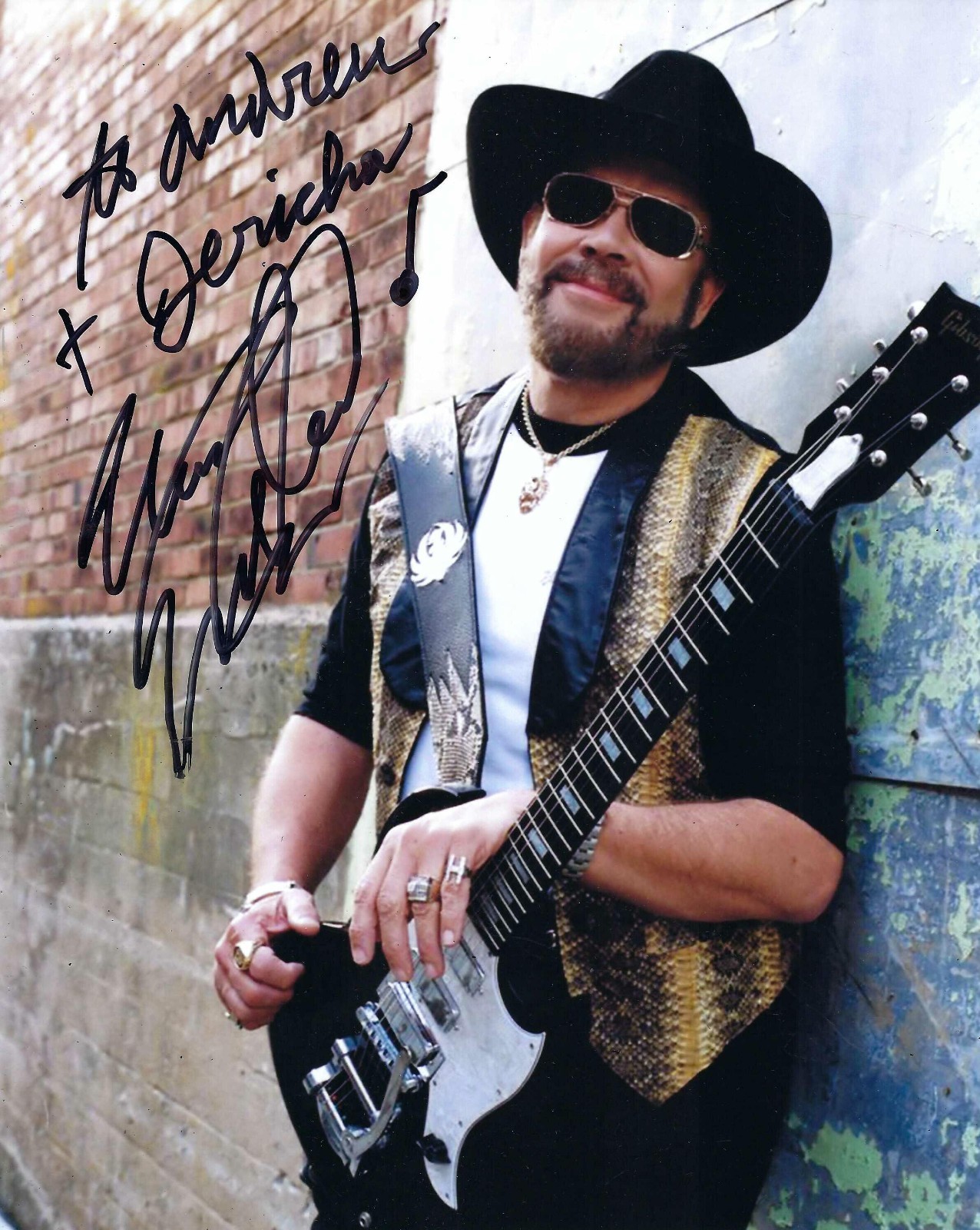 Country music singer Hank Williams Jr. Signed Autographed 8x10 Photo To Andrew