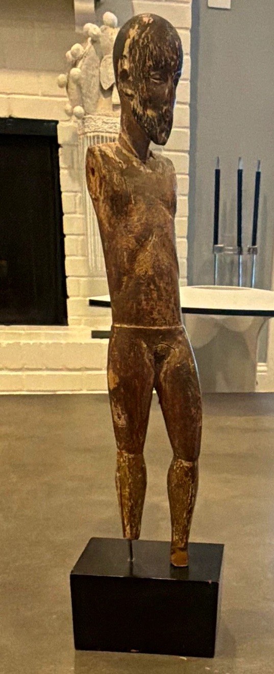 Hand Painted Antique Wooden Santos Figurine on Stand As Found Please Read