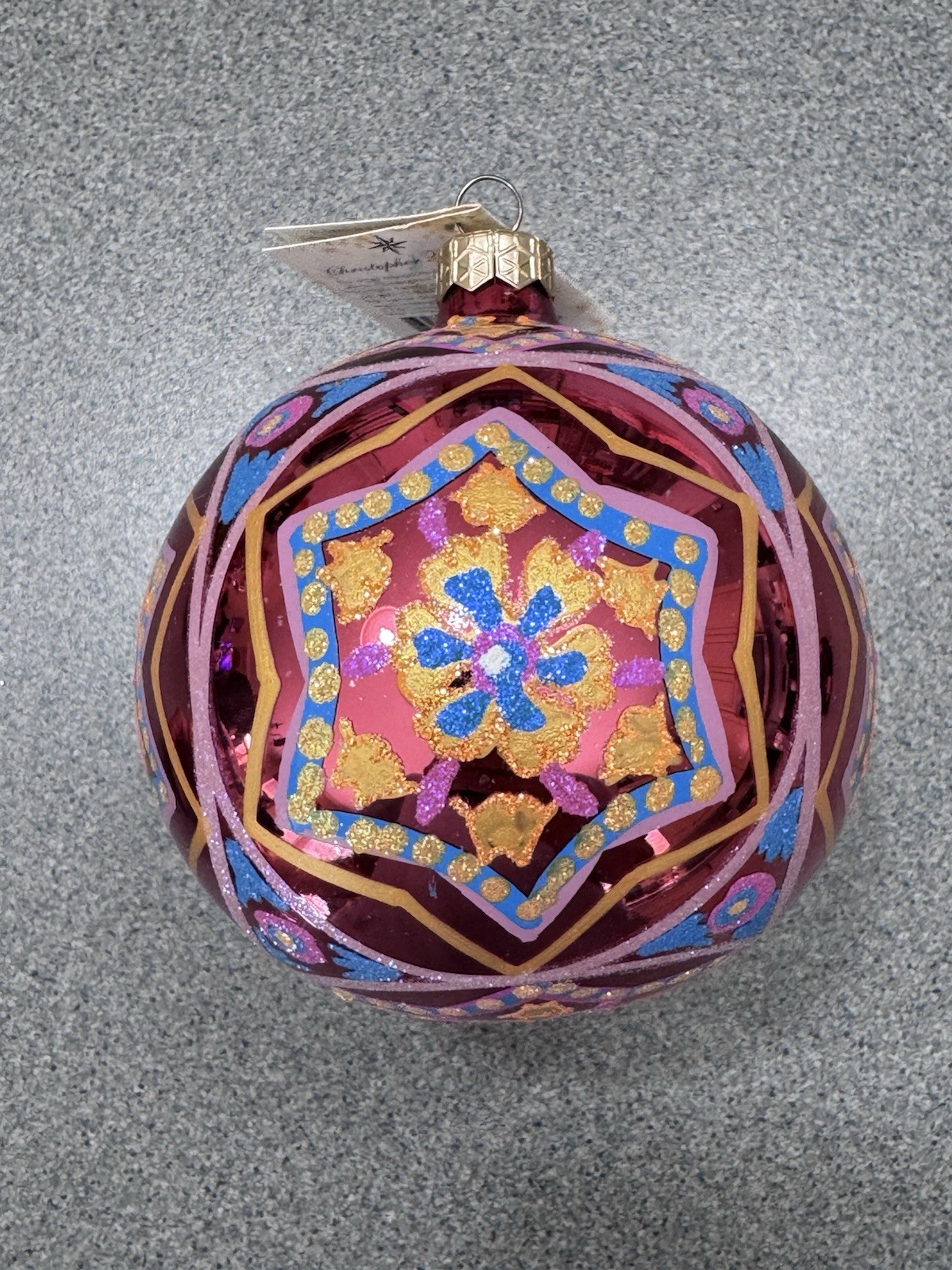 Christopher Radko “Festiva” Ornament Ball Christmas Geometric Folk Art Floral