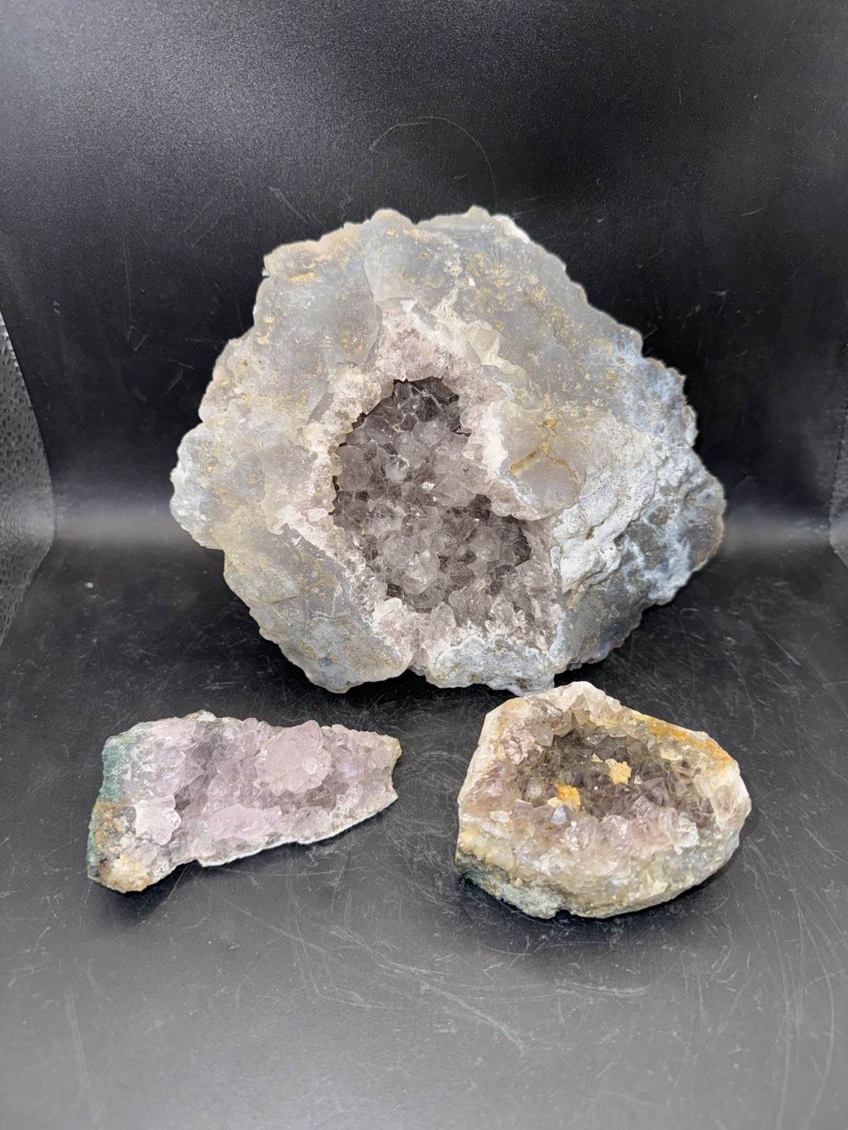 Lot Of 3 Amethyst Specimens 3lbs 6 Ounces Beautiful Rock Mineral Crystal Lot#70