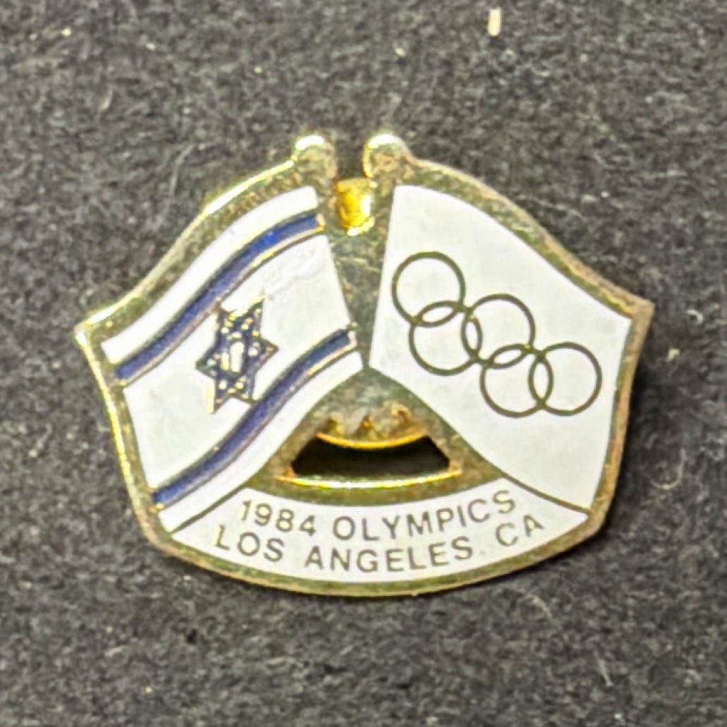 Vintage 1984 Los Angeles Olympics Israel Flag Olympic Rings Enamel Lapel Pin
