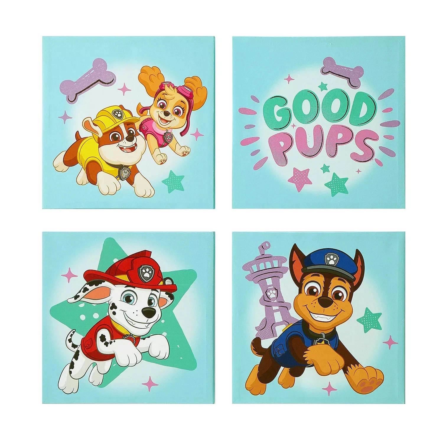 Idea Nuova Paw Patrol Canvas Art Set 4 Panels Kids Decor NIB