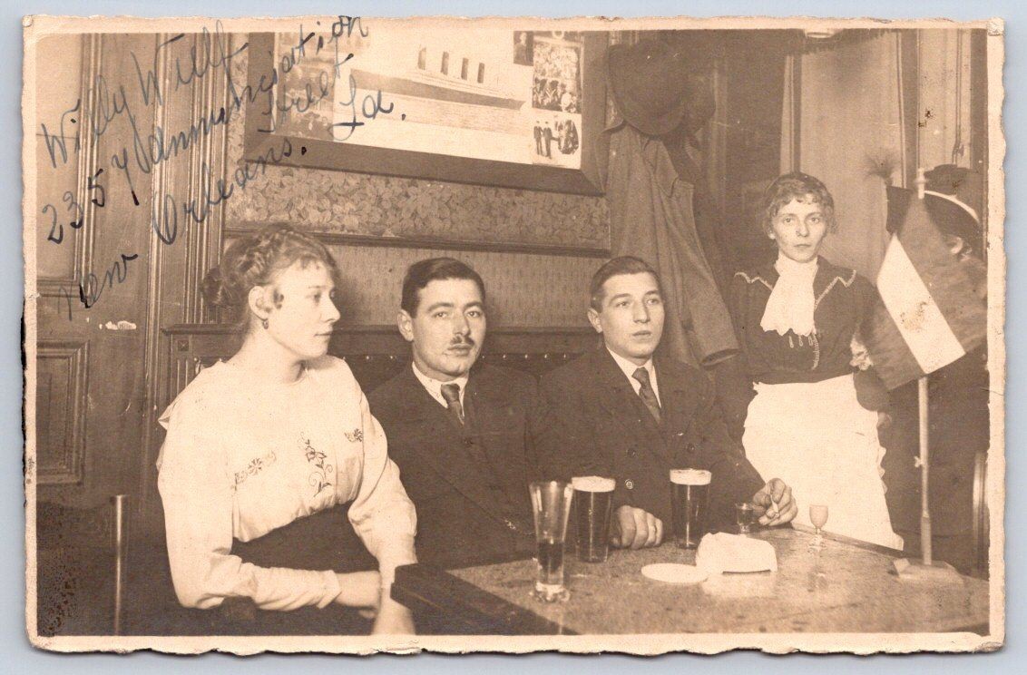 Vintage Louisiana Postcard NEW ORLEANS Cafe Scene 1910s RPPC