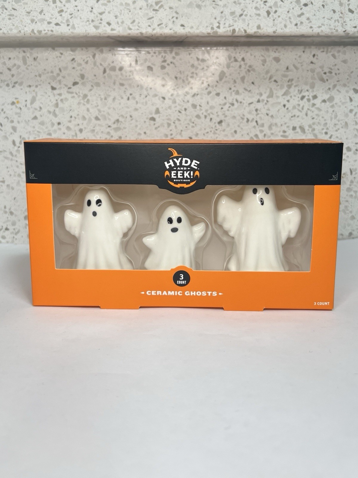 Hyde and Eek Boutique Ceramic Ghost Halloween Figurines Boxed 3-Pack White