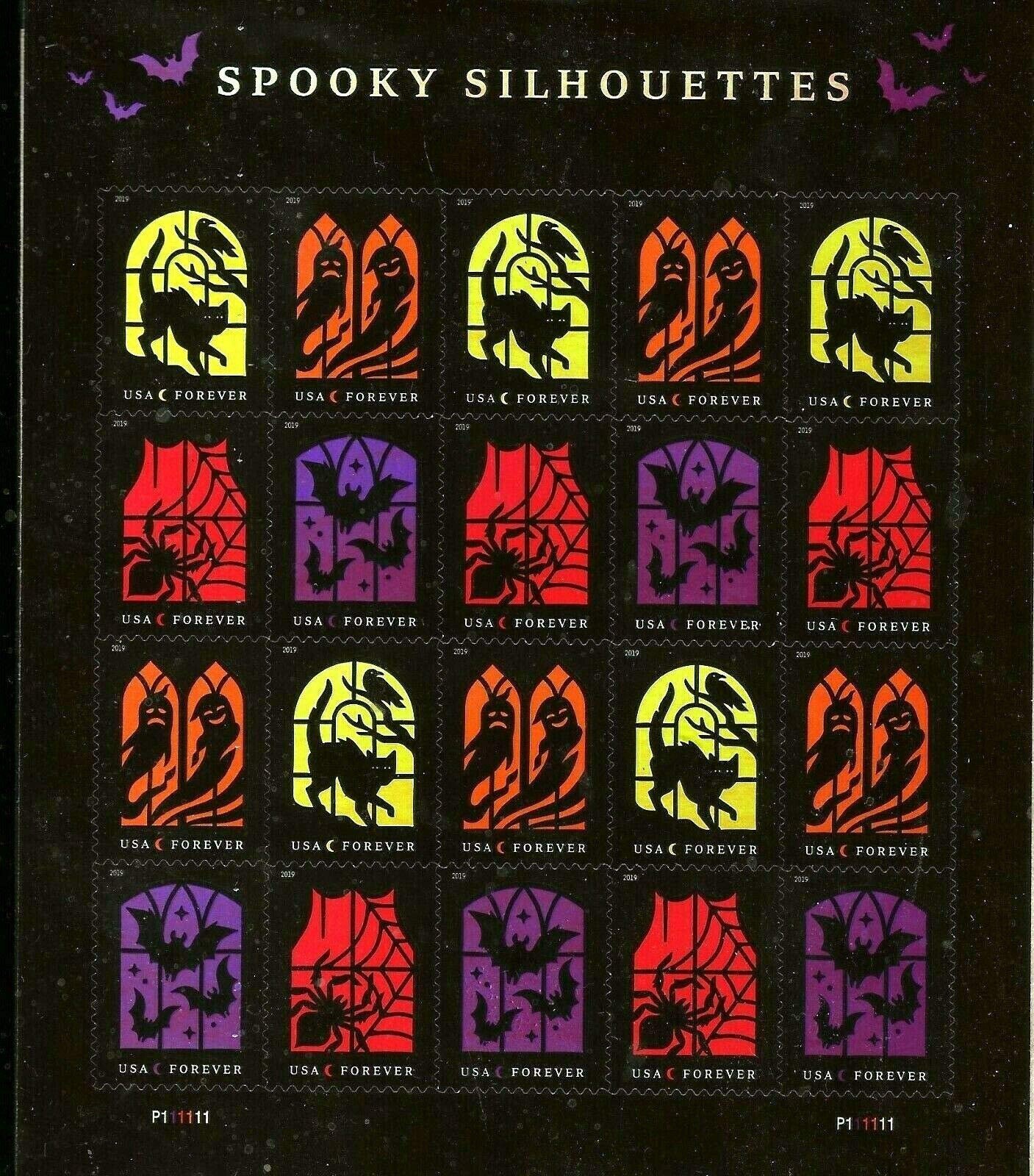 USPS SHEET OF 20 FIRST CLASS LETTER STAMPS Spooky Silhouettes Halloween