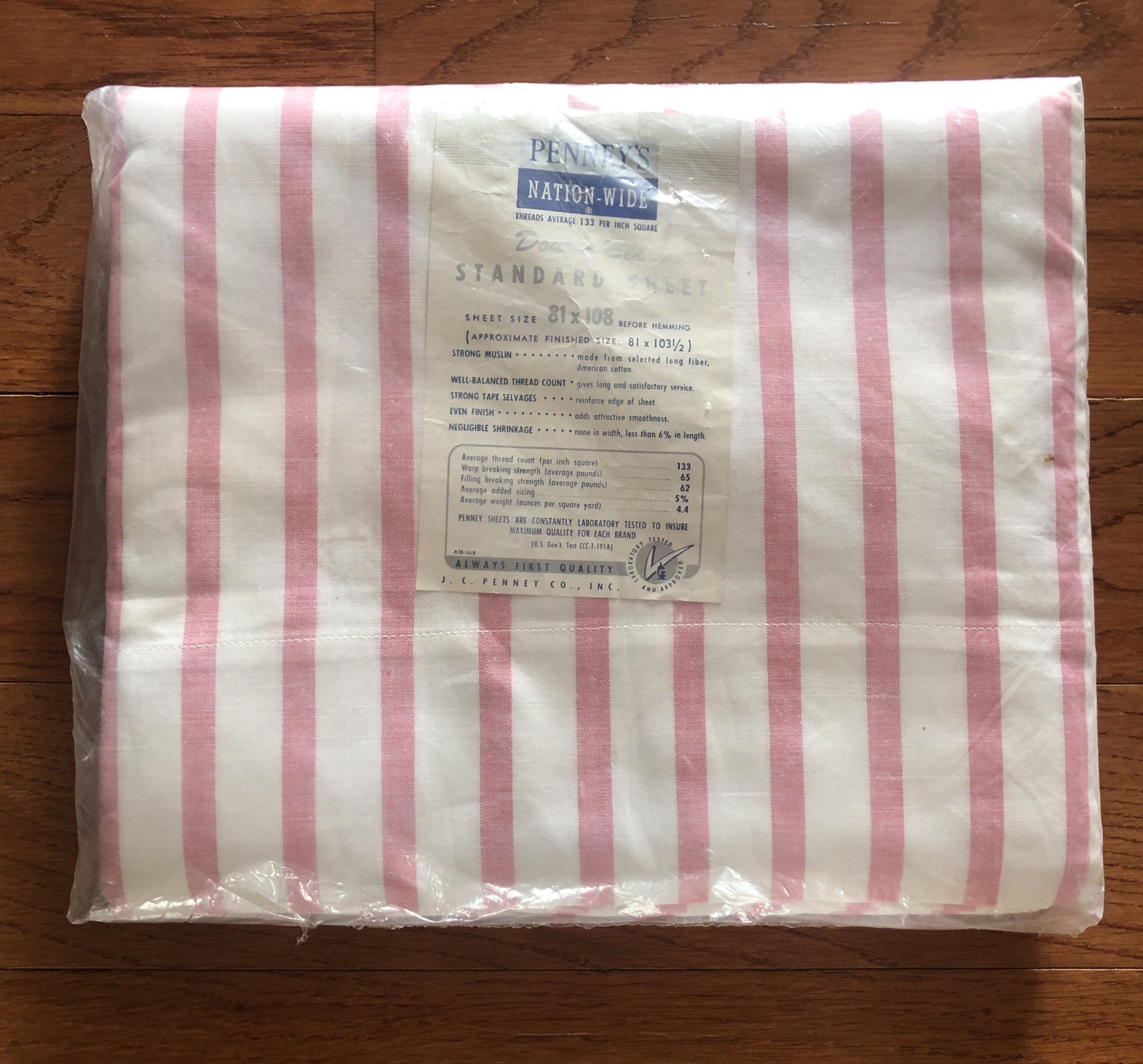 Vintage Pennys Nation Wide Muslin Flat Sheet 81x108 Pastel Pink White Stripe USA
