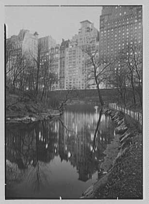 New York City Central Park West 1900s Night View from Central Park Lake