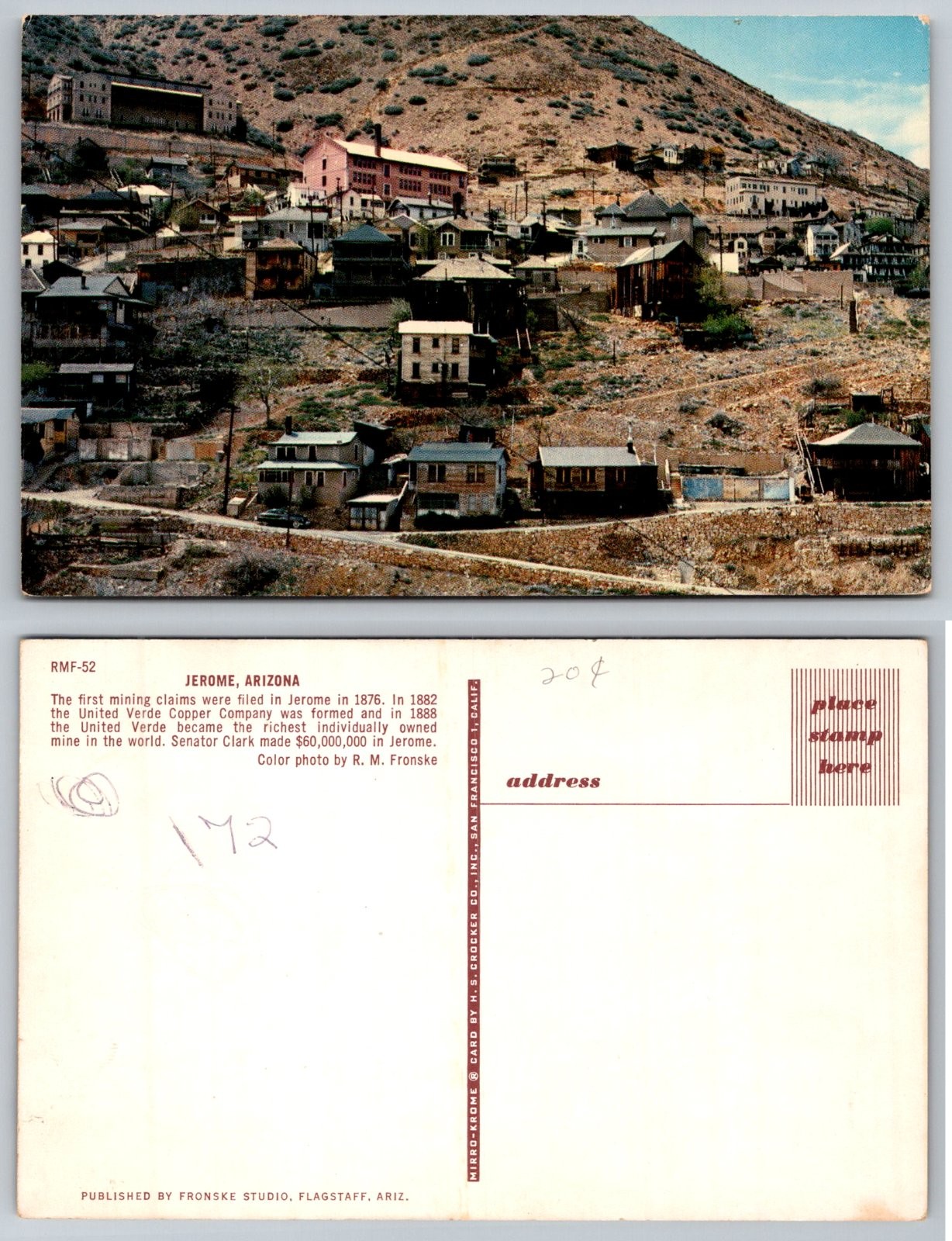 Jerome Arizona Historic Mining Town Hillside Desert Fronske Studio Postcard