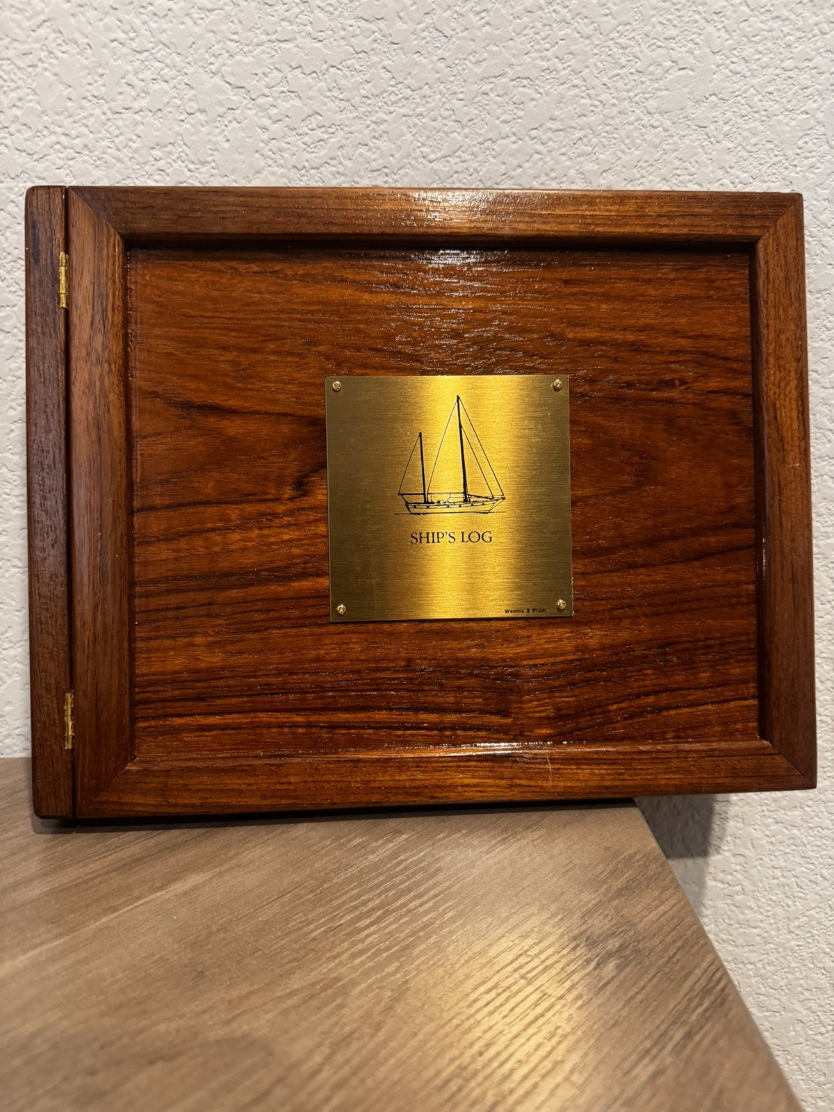 Weems & Plath Teak Wood Ship’s Log Book Cover Nautical Decor Sailboat Edition
