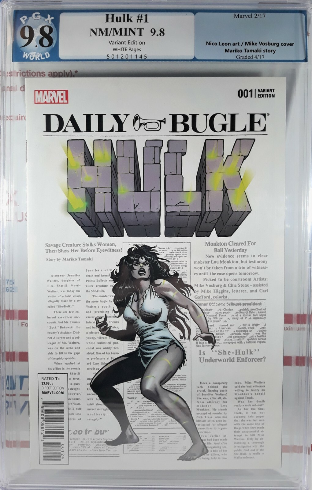 💥 HULK #1 2017 PGX 9.8 MIKE VOSBURG ONE PER STORE VARIANT Savage She-Hulk WP