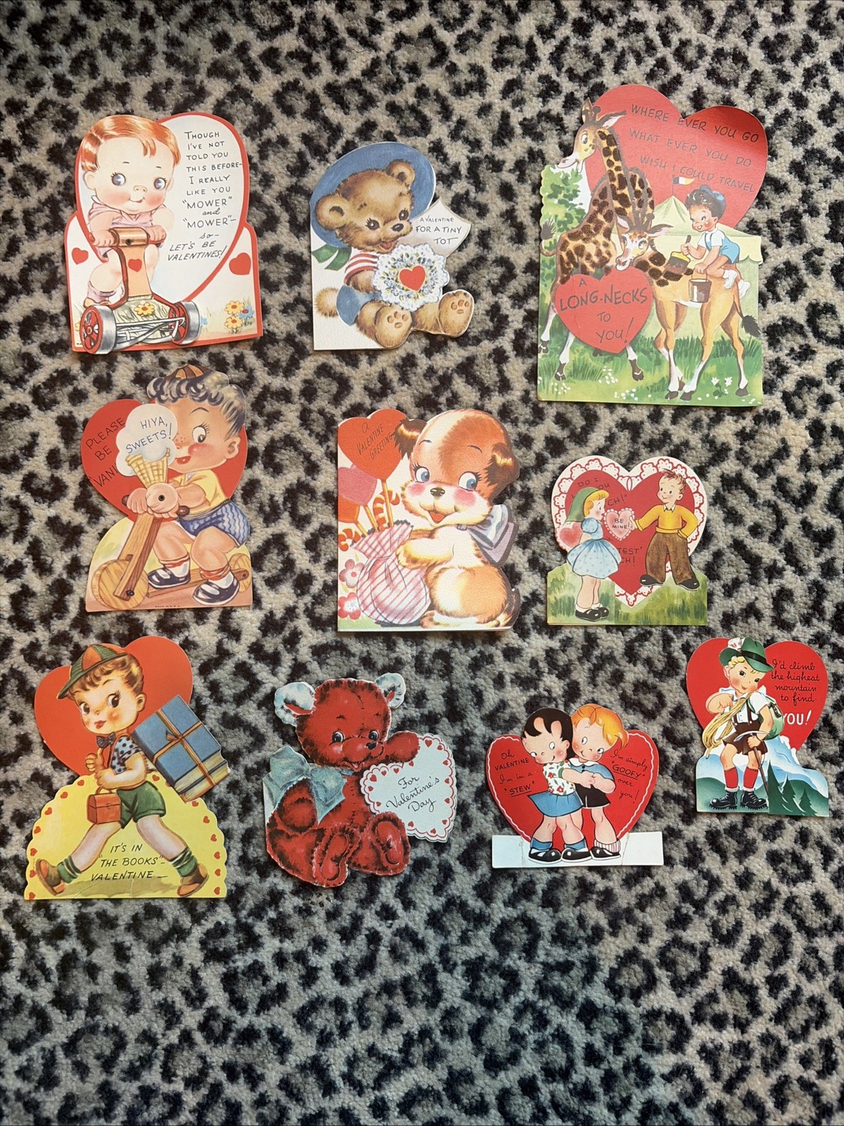 Lot of 10 Vtg 1940s Die Cut Mechanical Valentines Day Cards Cute Kids & Animals