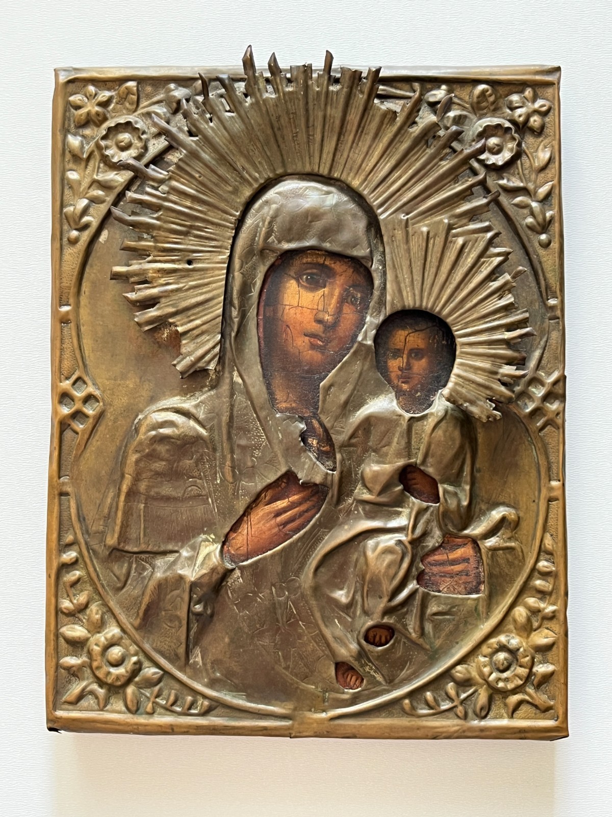 Tsarist Russia. Antique Russian icon of Our Lady of Kazan. 19th century