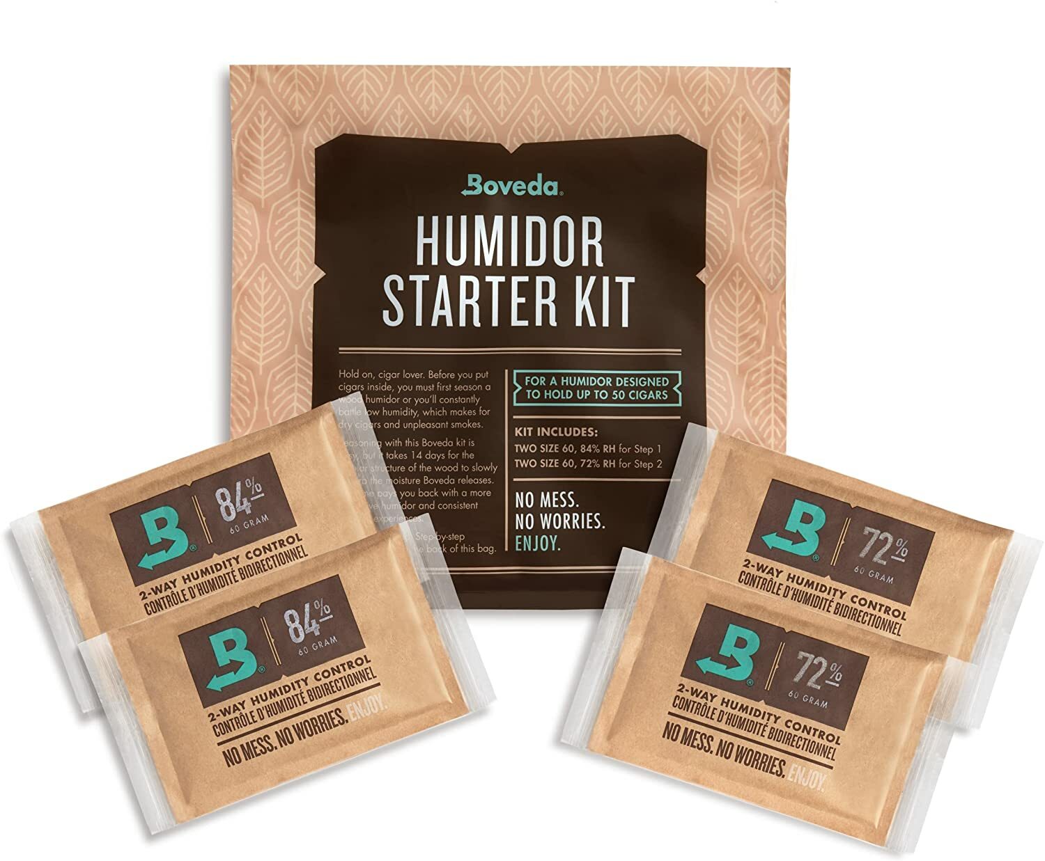 Boveda Starter Kit: Season+Maintain 50-Ct Wood Storage Box, 2x84% + 2x72%