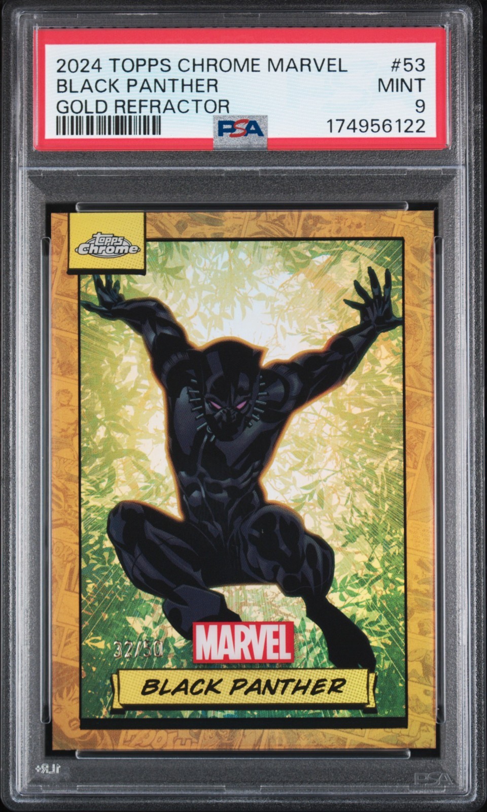 2024 Topps Chrome Marvel Black Panther Gold Refractor /50 PSA 9 SP 