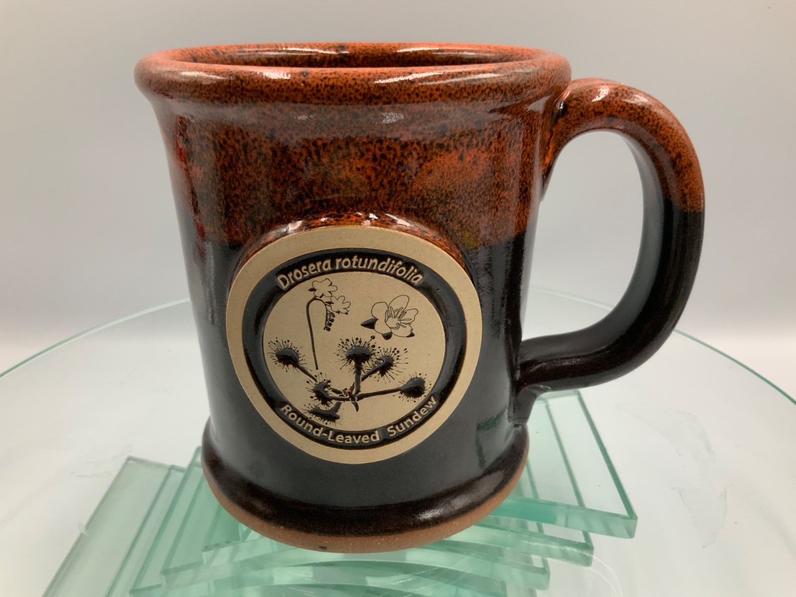 Sunset Hill Stoneware drip glazed BOTANICAL MUG made in USA ROUND LEAFED SUNDEW