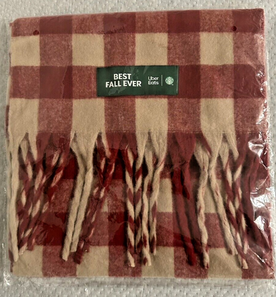 NEW Starbucks X Uber Eats Best Fall Ever Scarf Plaid Flannel Red Autumn fleece