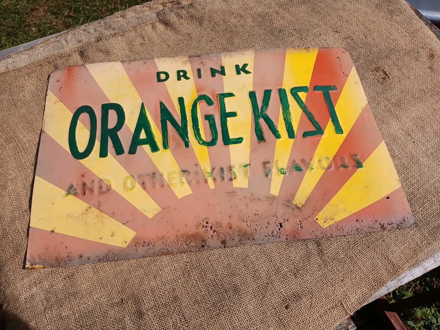 Vintage 1950s Orange Kist Soda Pop Cooler Steel Tin Sign 20x13- Rougher TLC