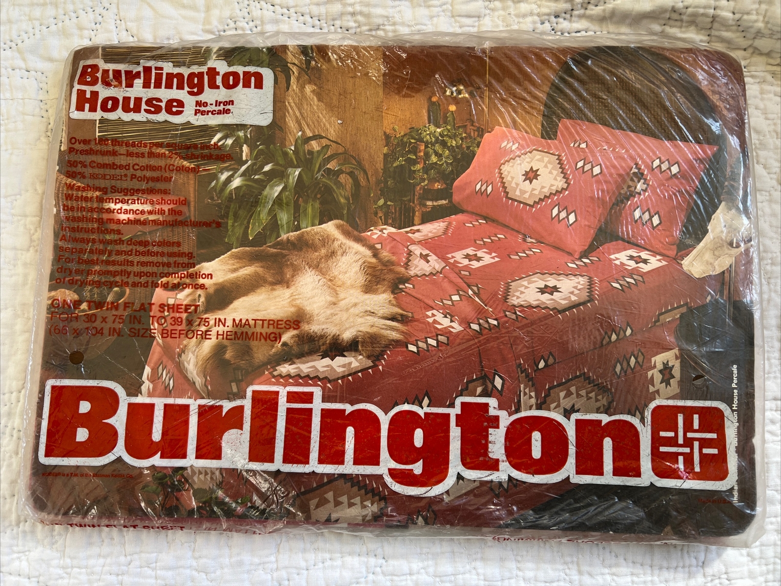 Vintage 70’s Burlington Twin Fitted Flat Sheet Indian Summer NOS