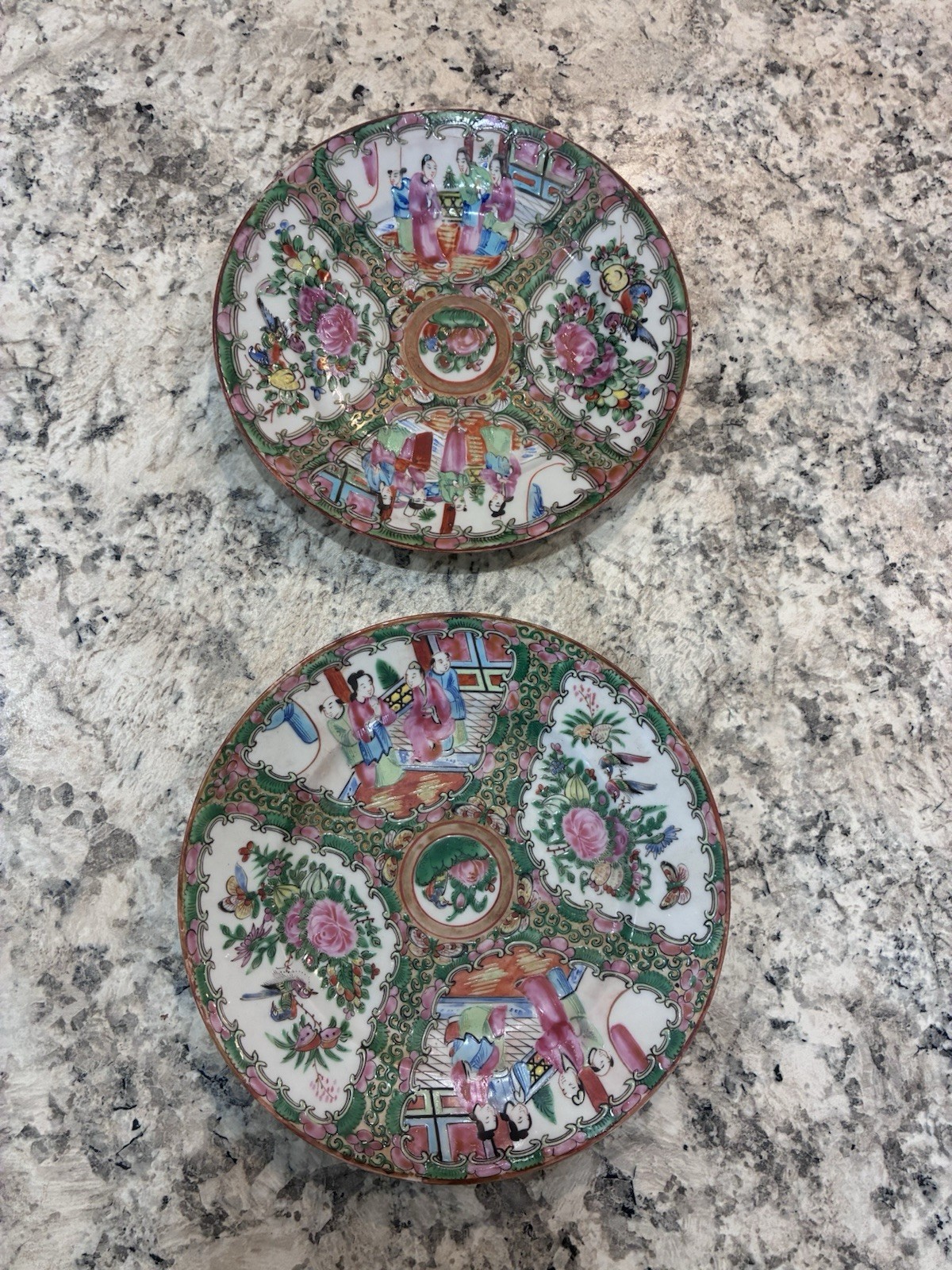 2 - VTG Mid-Century Chinese Rose Medallion Porcelain Plates 7.5”