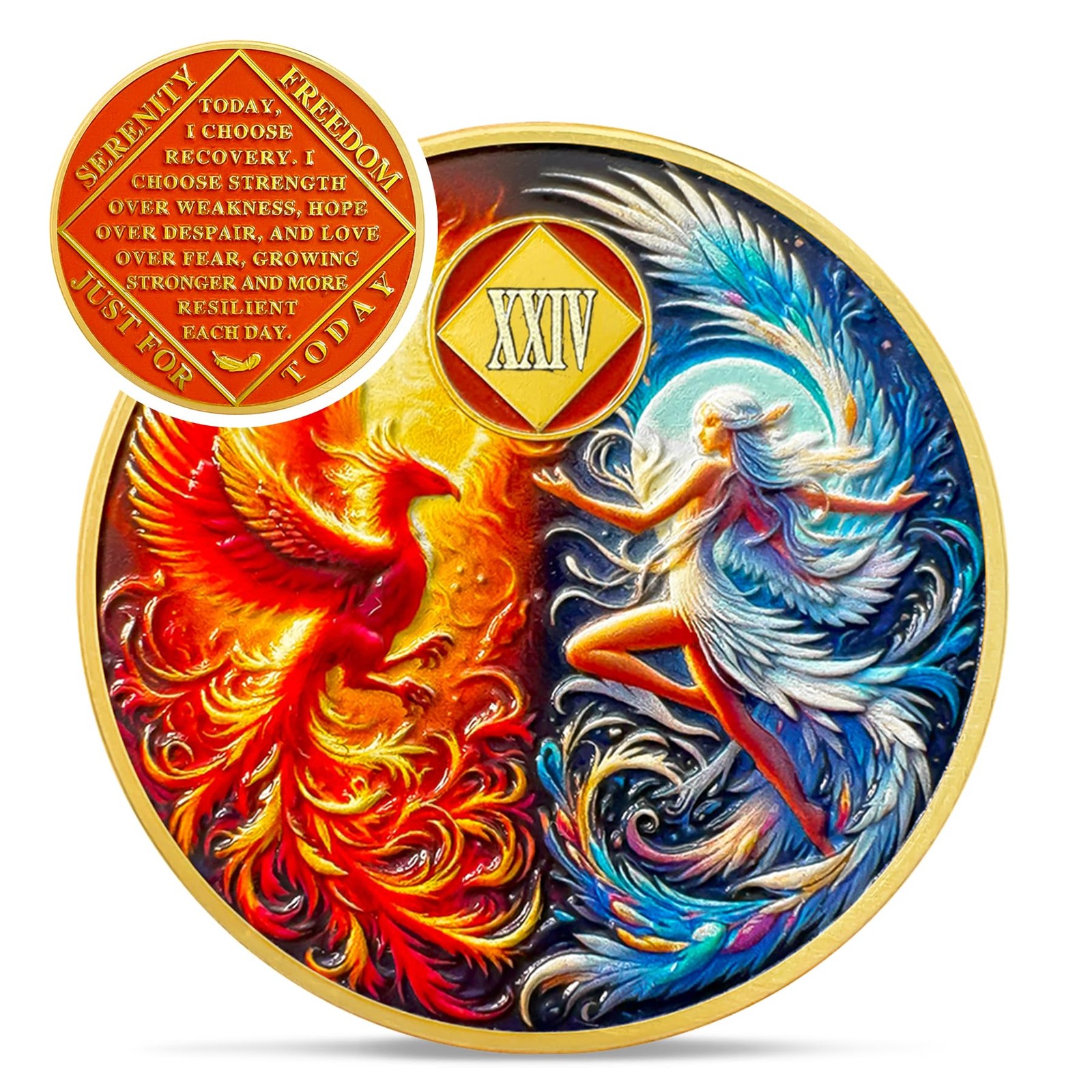 IELCJJ Phoenix Fairy 24 Year Na Medallions - Sun And Moon Sobriety Coin - 24