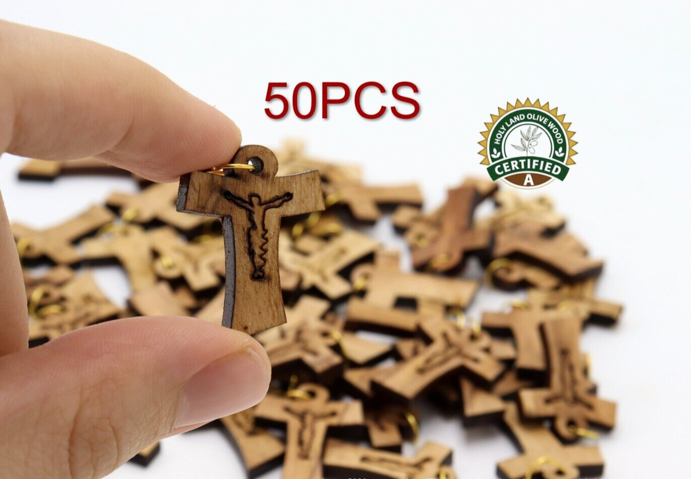 Olive 50 Wood Crosses Cross Tau Holy Land Jerusalem Made Pendants Hand Crucifix