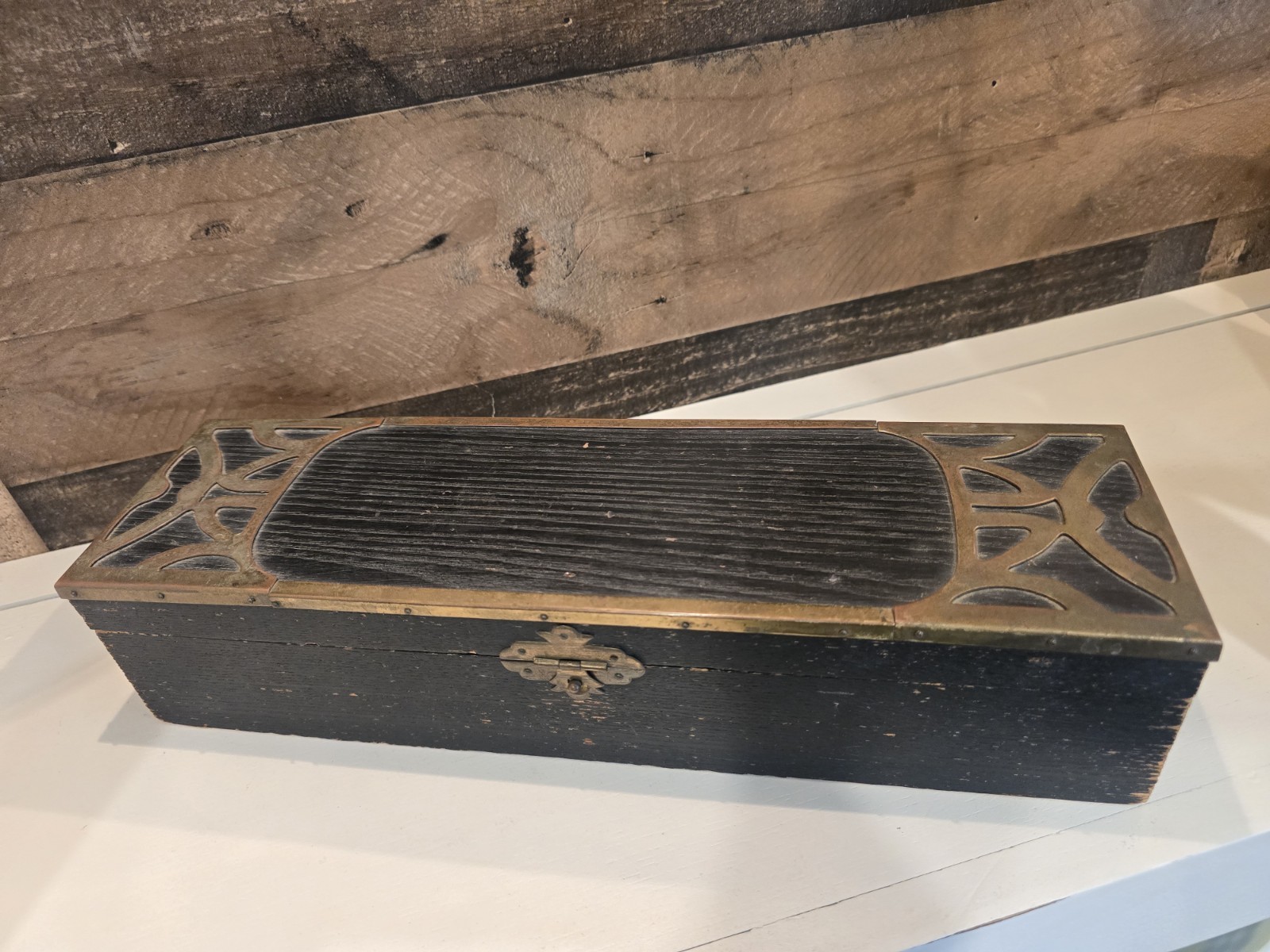 Antique 1800s Victorian Austrian Court Box Wood Glove Art Nouveau Satin Lined