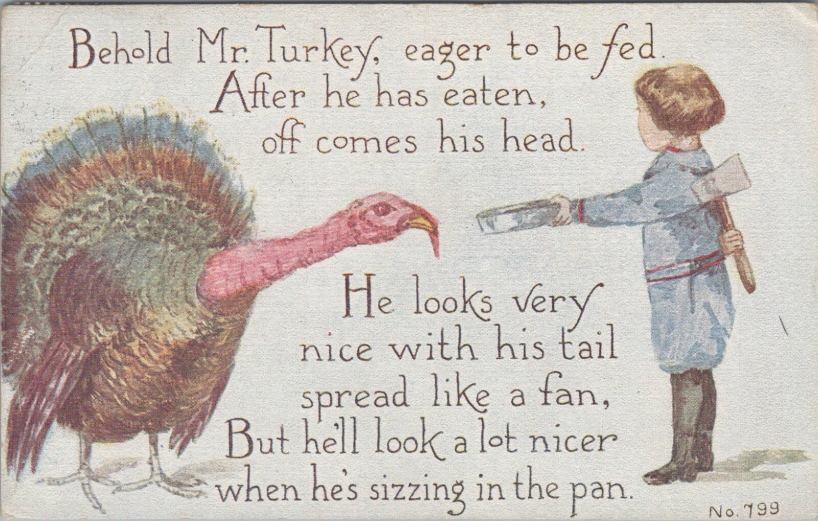 Behold Mr. Turkey Eager To Be Fed Sizzling Pan Posted Divided Back VTG Postcard