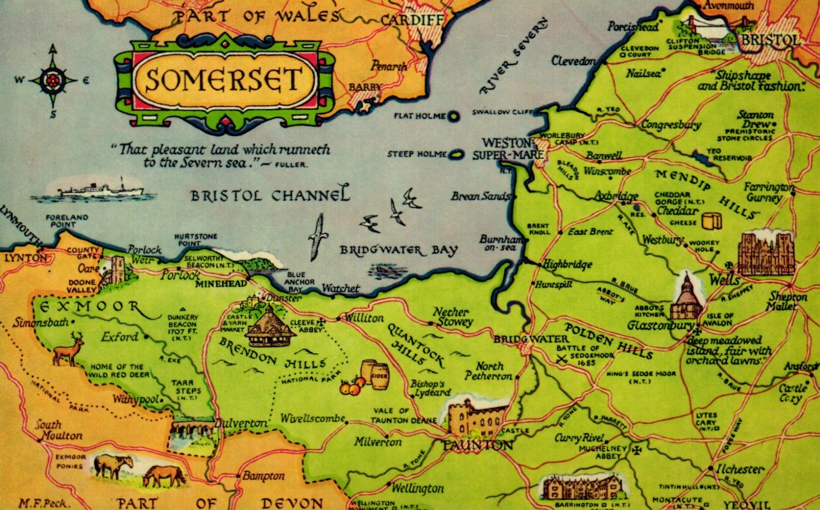 Map Somerset England Postcard