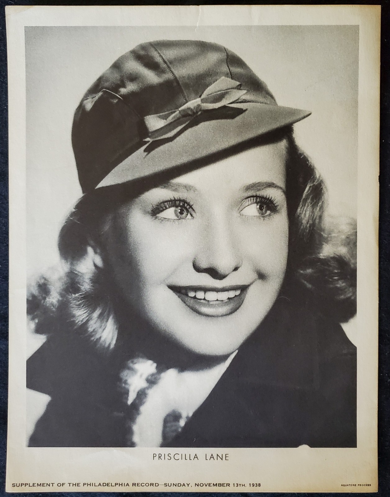 1936 Priscilla Lane Philadelphia Record Supplement 8x10 Portrait Paper Photo