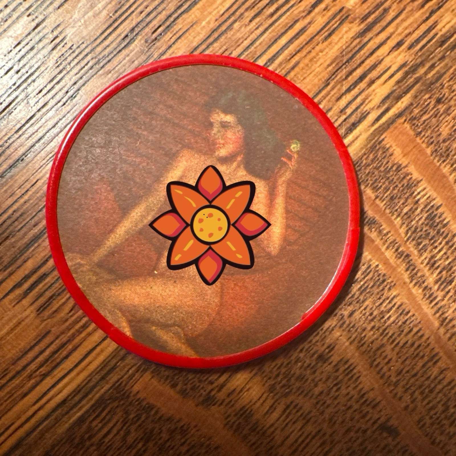 Vintage 1920\'s Mirror Naughty Woman Celluloid Round Pocket Black Red Nude